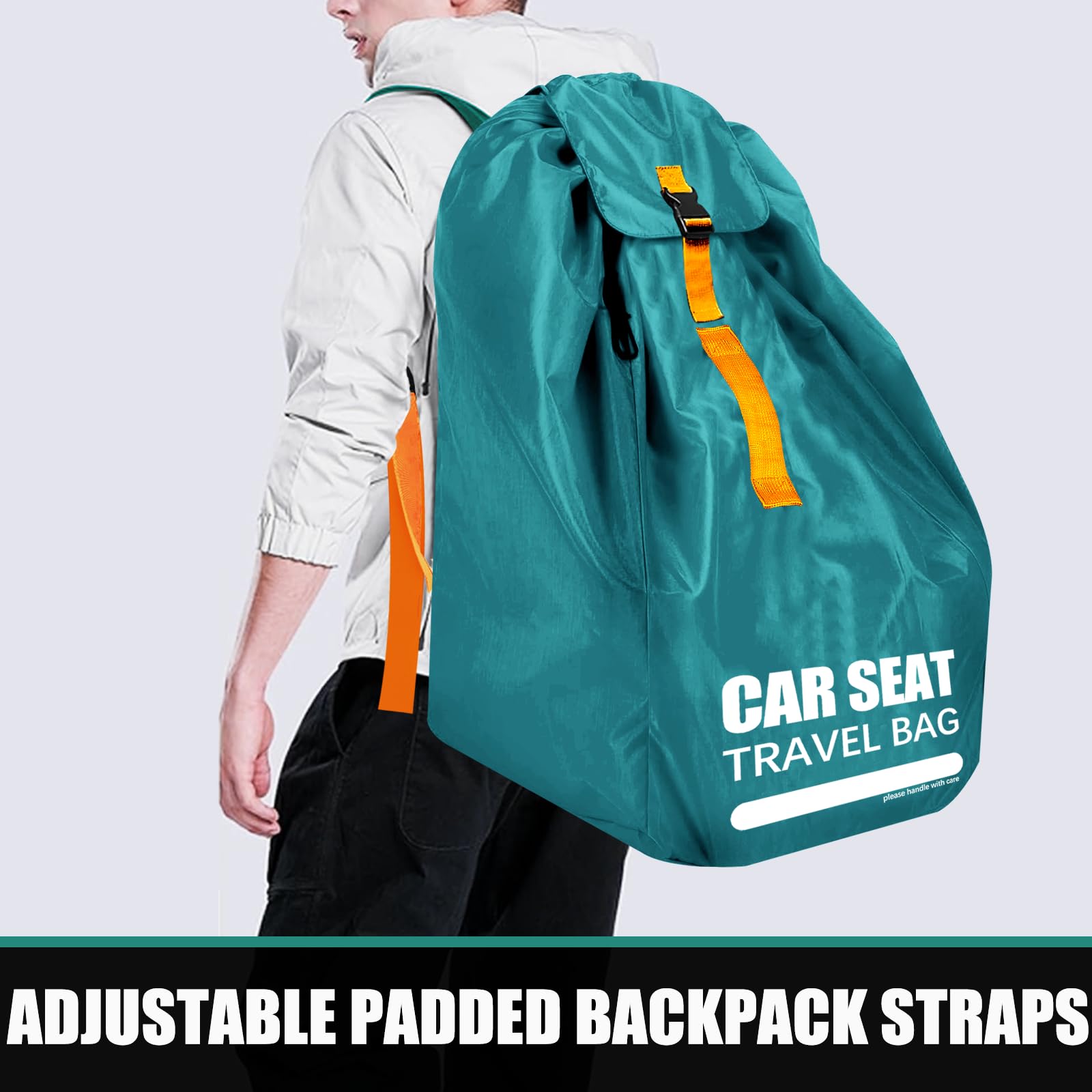 Imbsinvncy car seat travel bag makes travel easy and organized with padded straps.