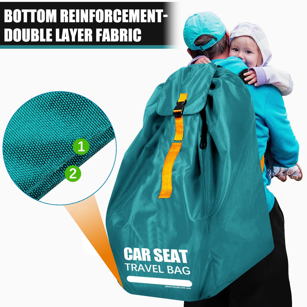 Imbsinvncy car seat travel bag shows adjustable padded shoulder straps for comfortable carrying.