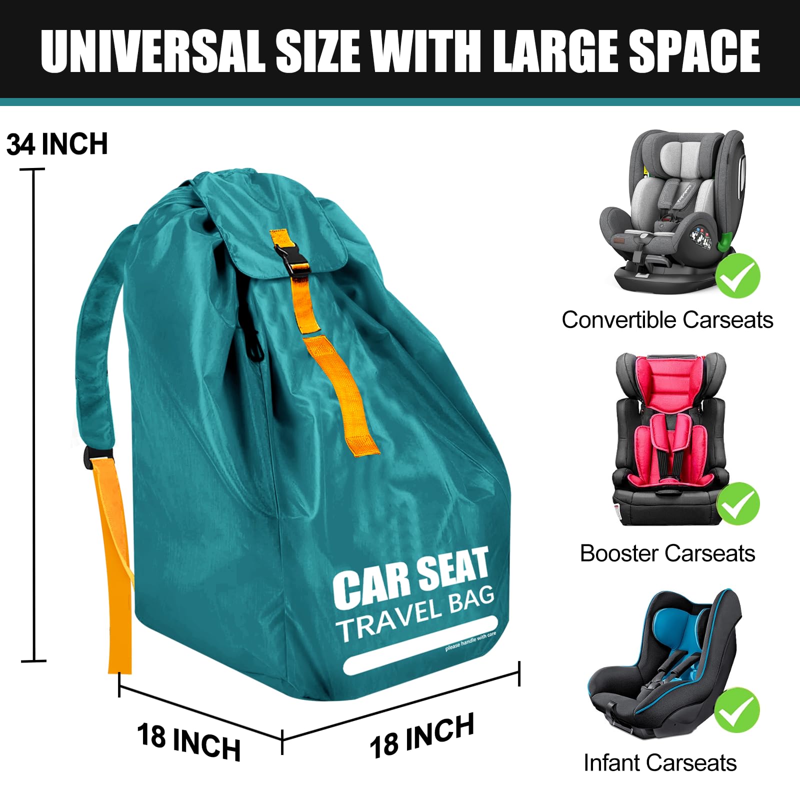 Imbsinvncy car seat travel bag provides protection from dirt and scratches.
