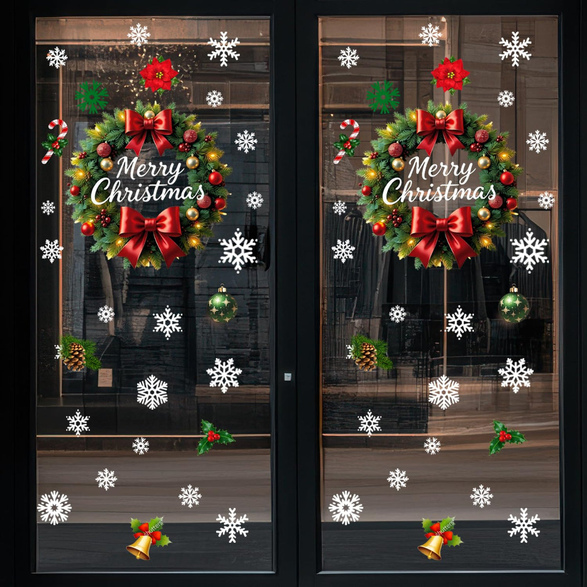 IMISHM Christmas wreath door sticker on entryway adding festive curb appeal