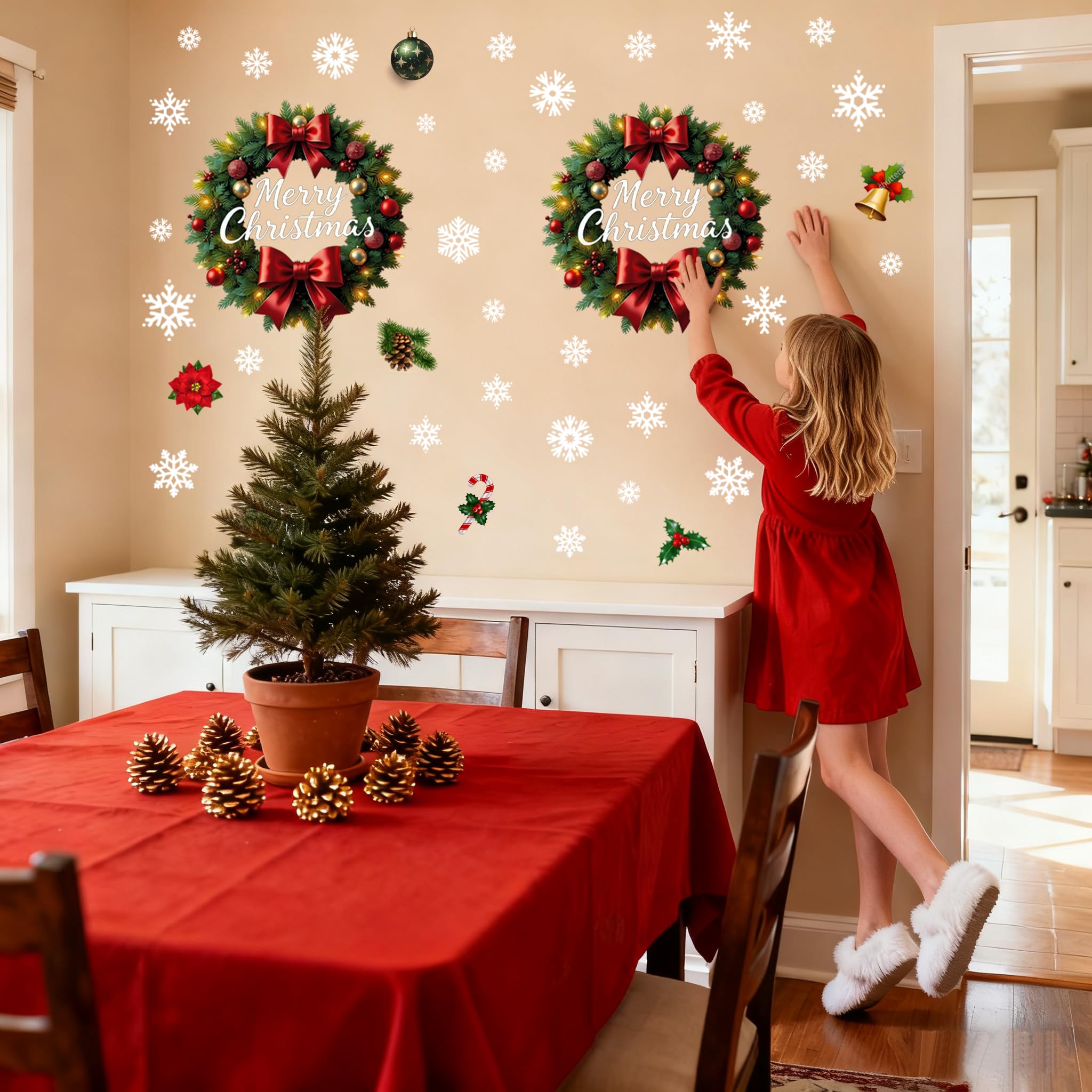 IMISHM poinsettias and baubles add seasonal color to windows or walls