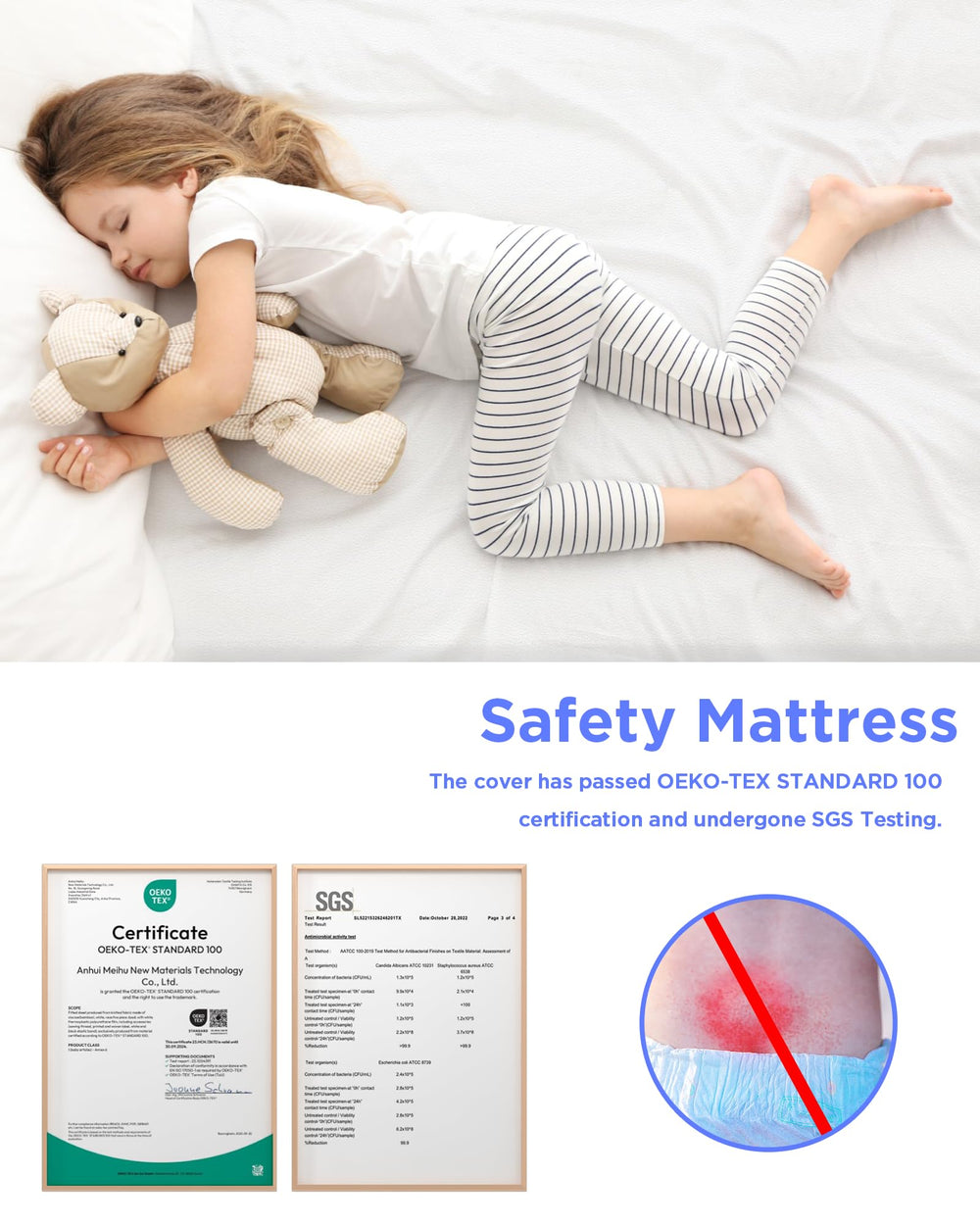 iMMDOKIN Pack and Play mattress in use with baby toys for playtime.