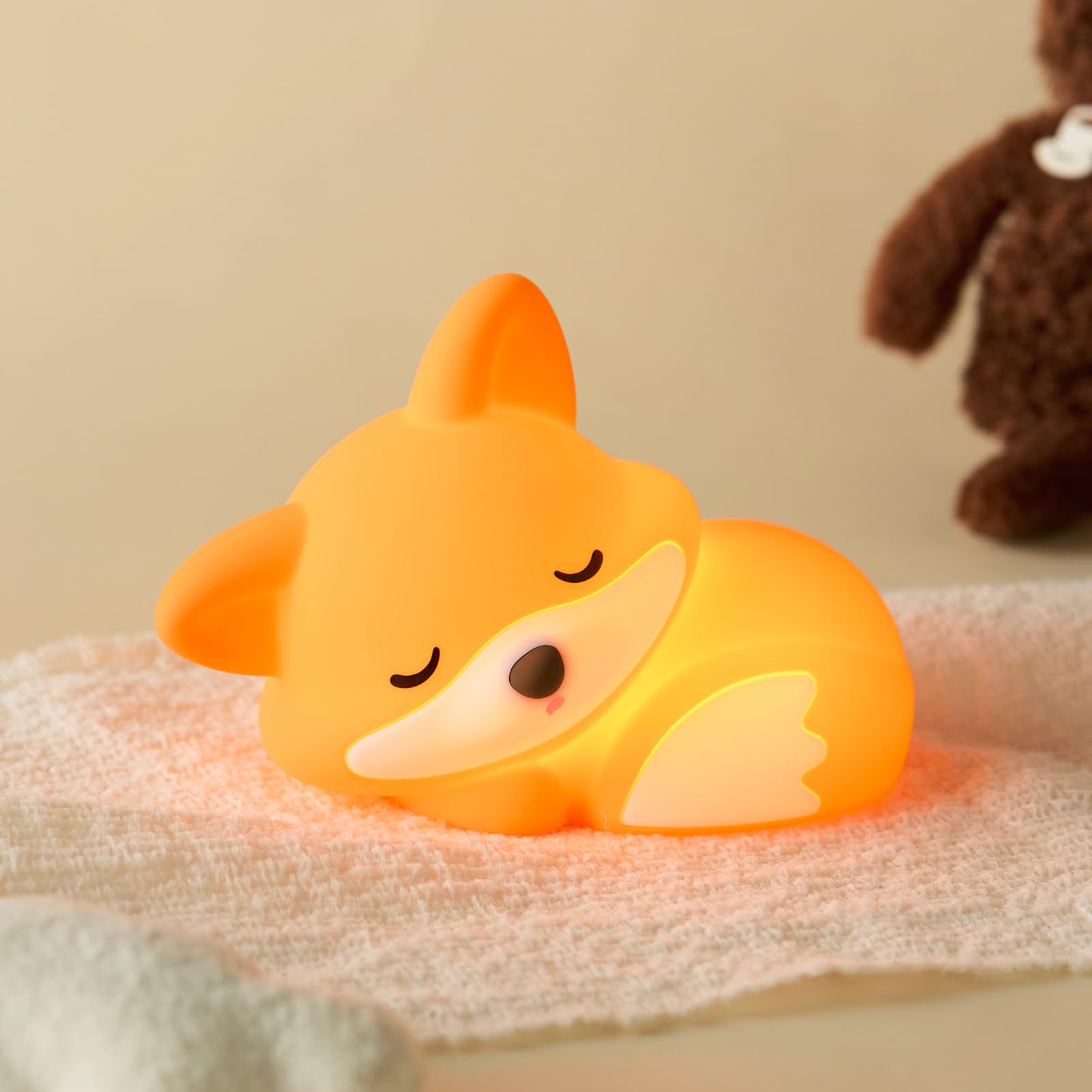 IMMORROSA Cute Fox Night Light front view with a warm glow for a cozy nursery