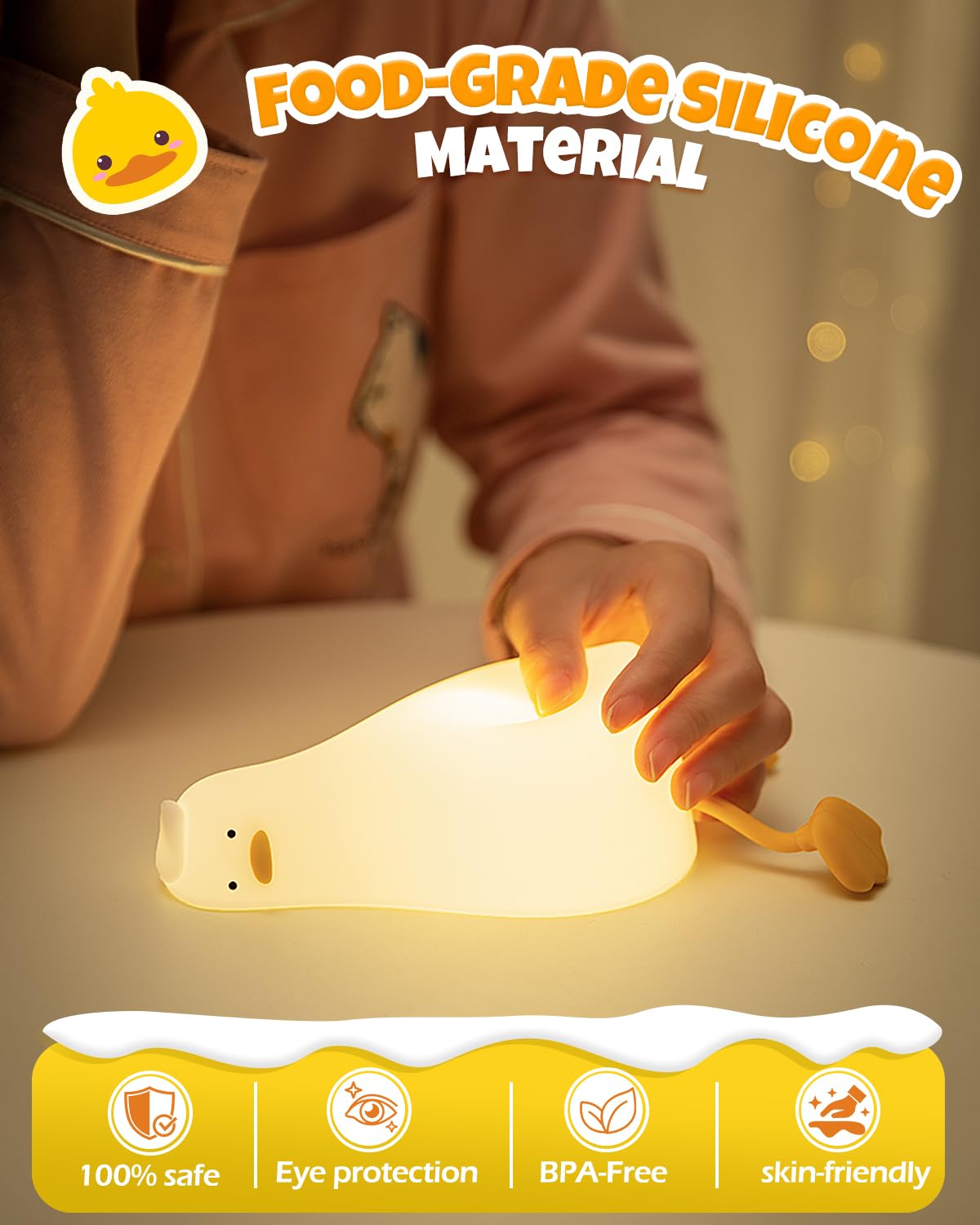 IMMORROSA duck night light rechargeable via USB-C for travel