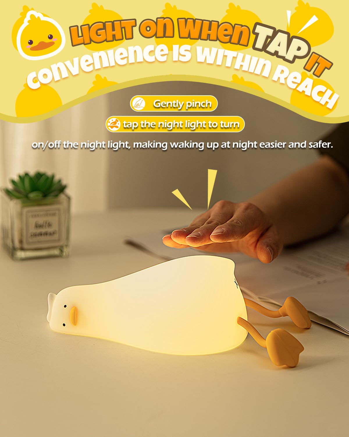 IMMORROSA duck night light silicone closeup showing squeezable texture