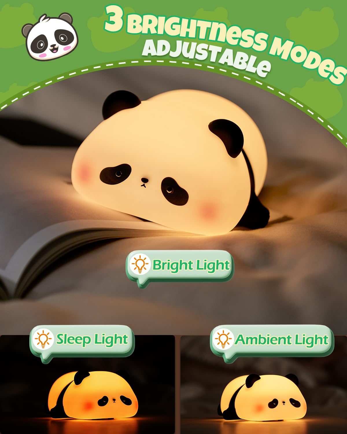 IMMORROSA food-grade silicone panda night light feels soft and squeezable