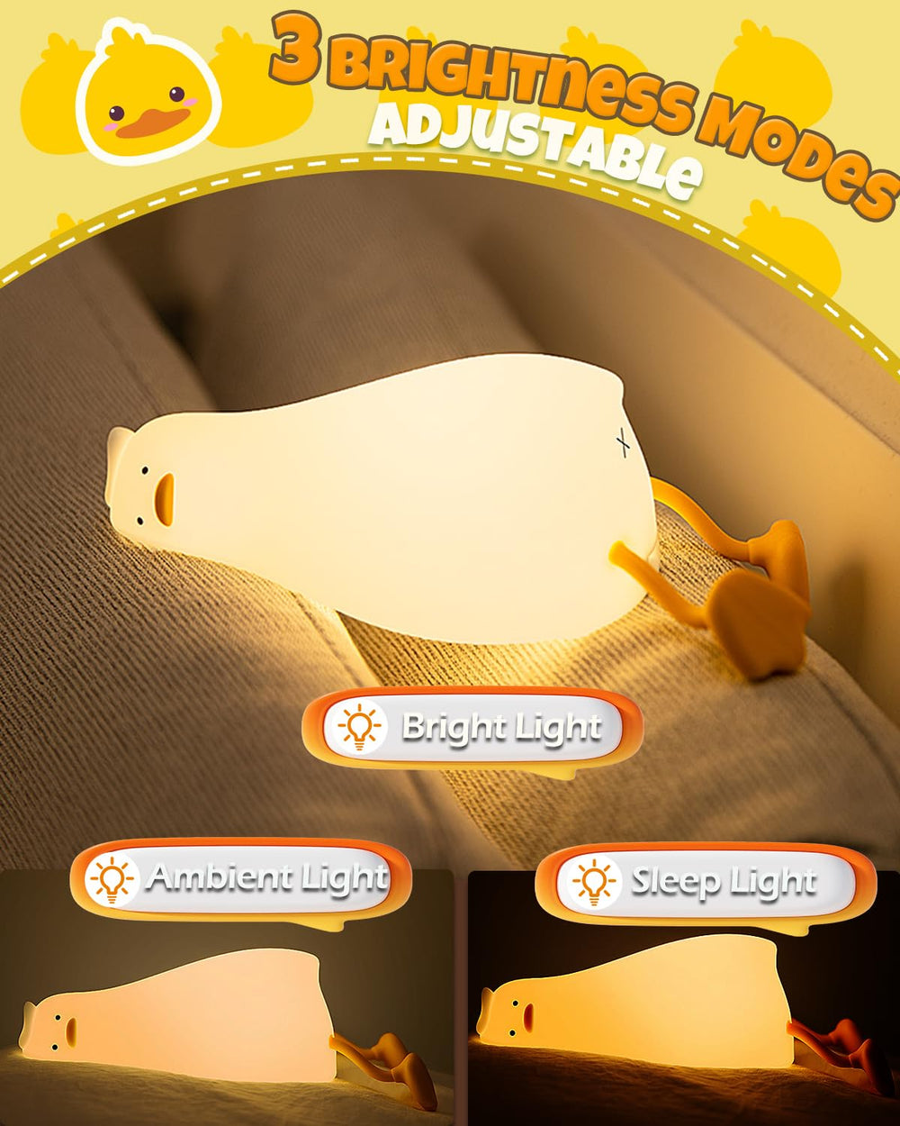 IMMORROSA night light with 3-level brightness toggle in use