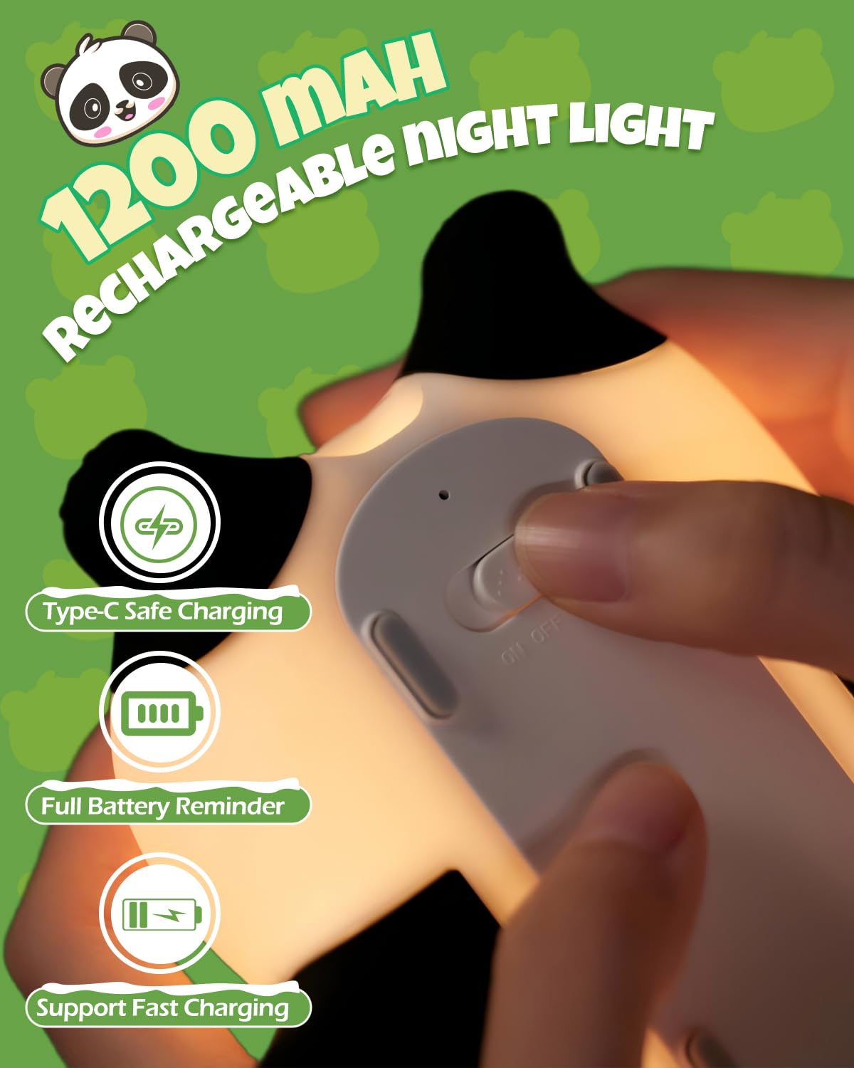 IMMORROSA panda night light portable for nursery desk or travel
