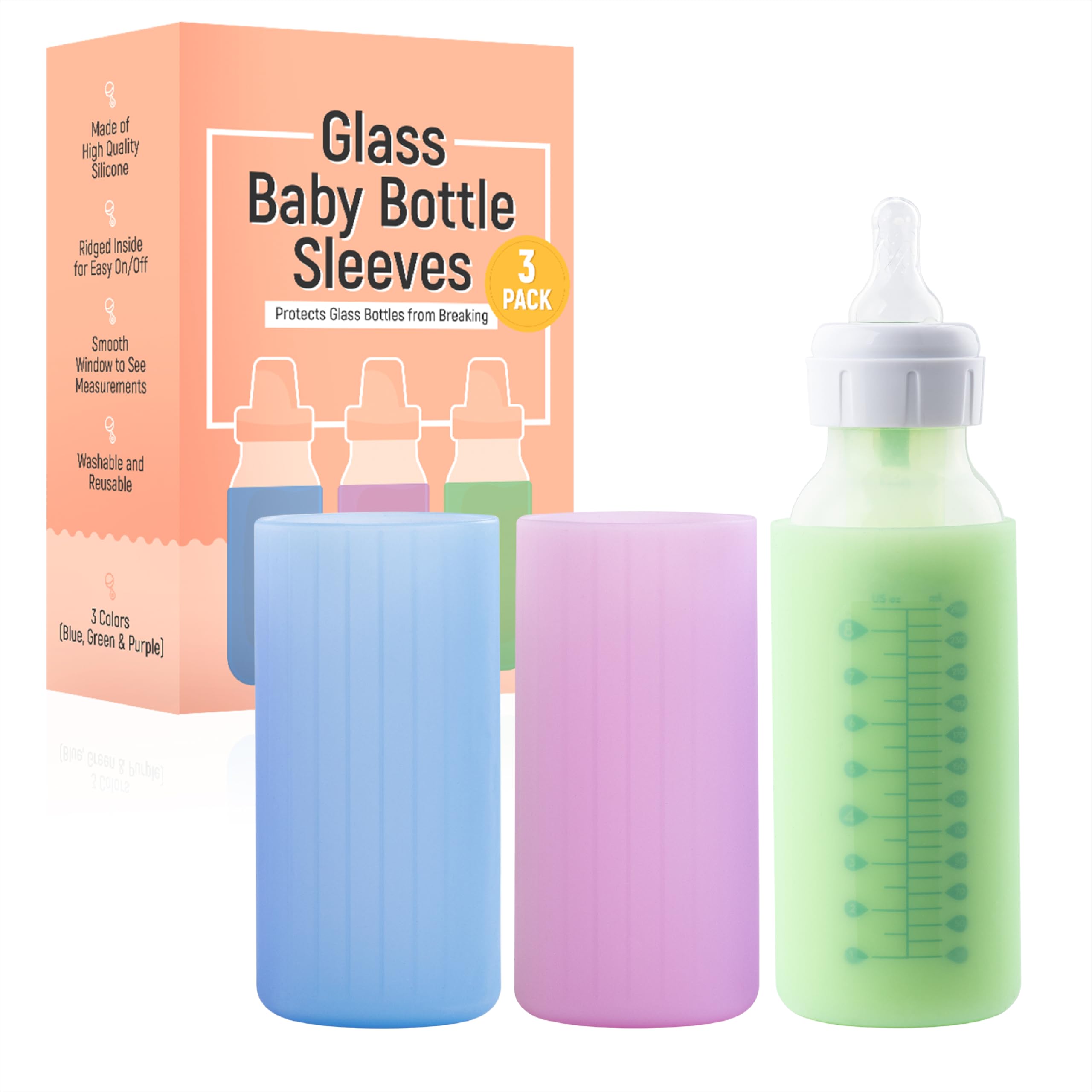 IMPRESA silicone bottle covers protect glass Dr Brown bottles from drops.