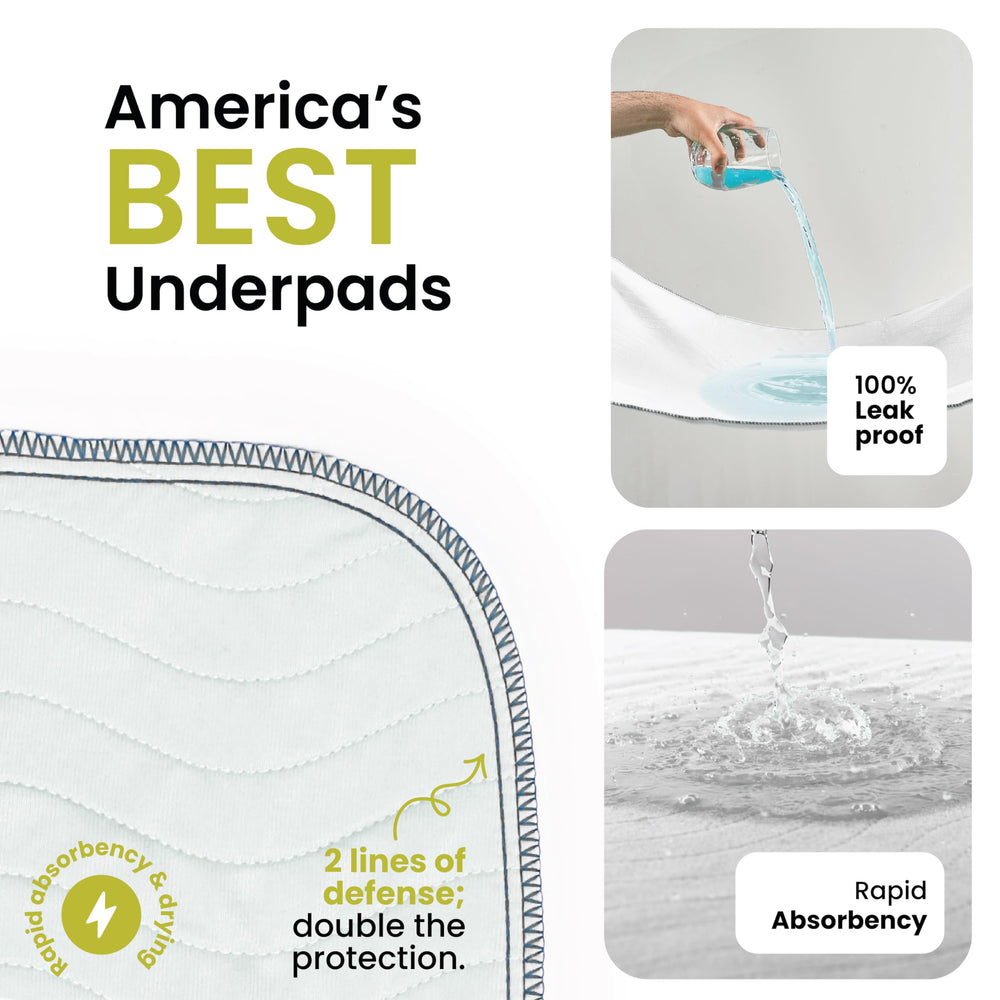IMPROVIA underpads illustrating edge-wicking absorbency for fast containment.