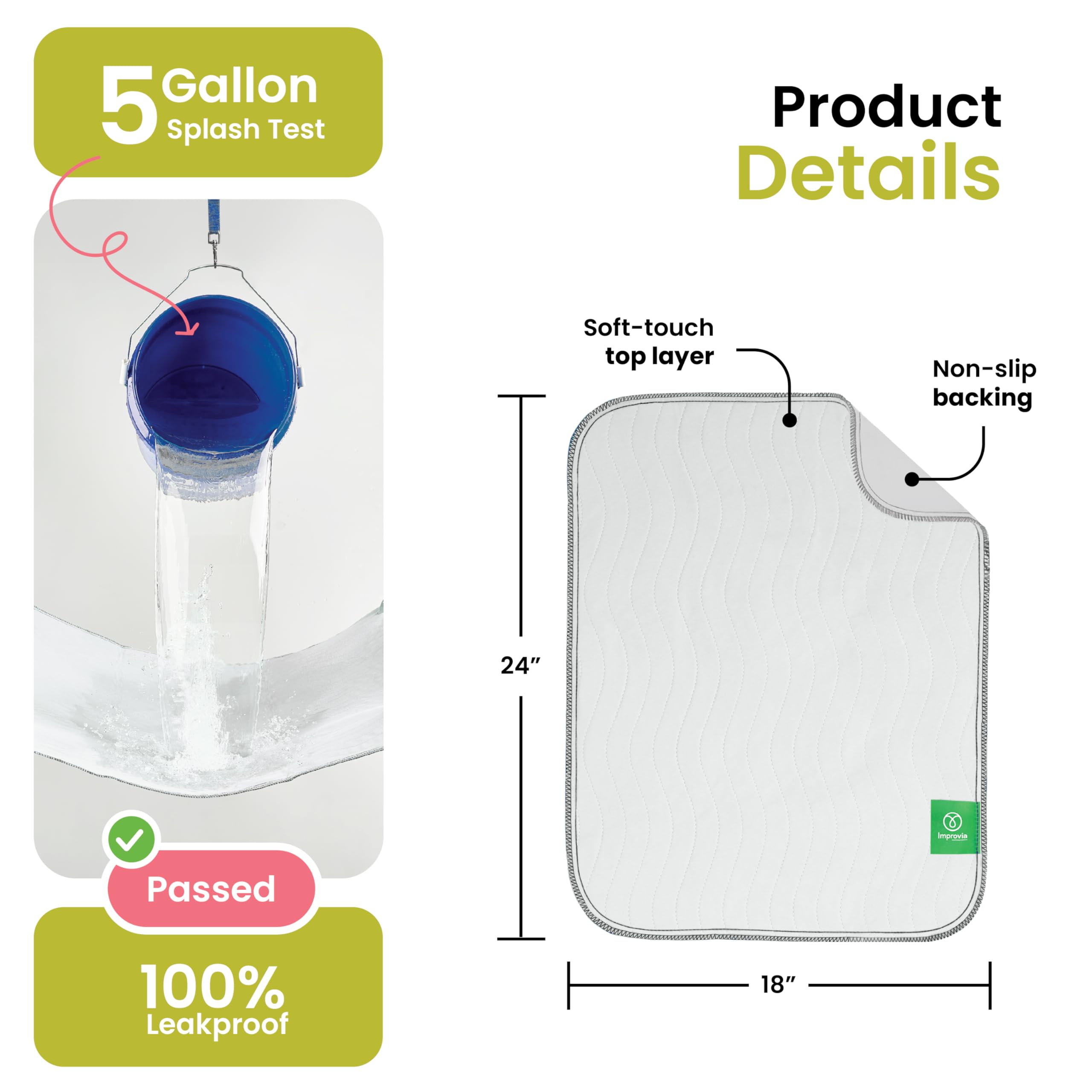 IMPROVIA edge-wicking underpads demonstrate edge-directed absorption to minimize liquid spread.