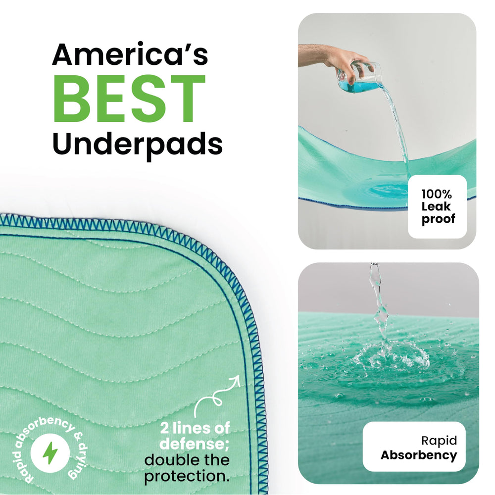 IMPROVIA underpads pack shot highlighting waterproof surface for bed, couch, and floor