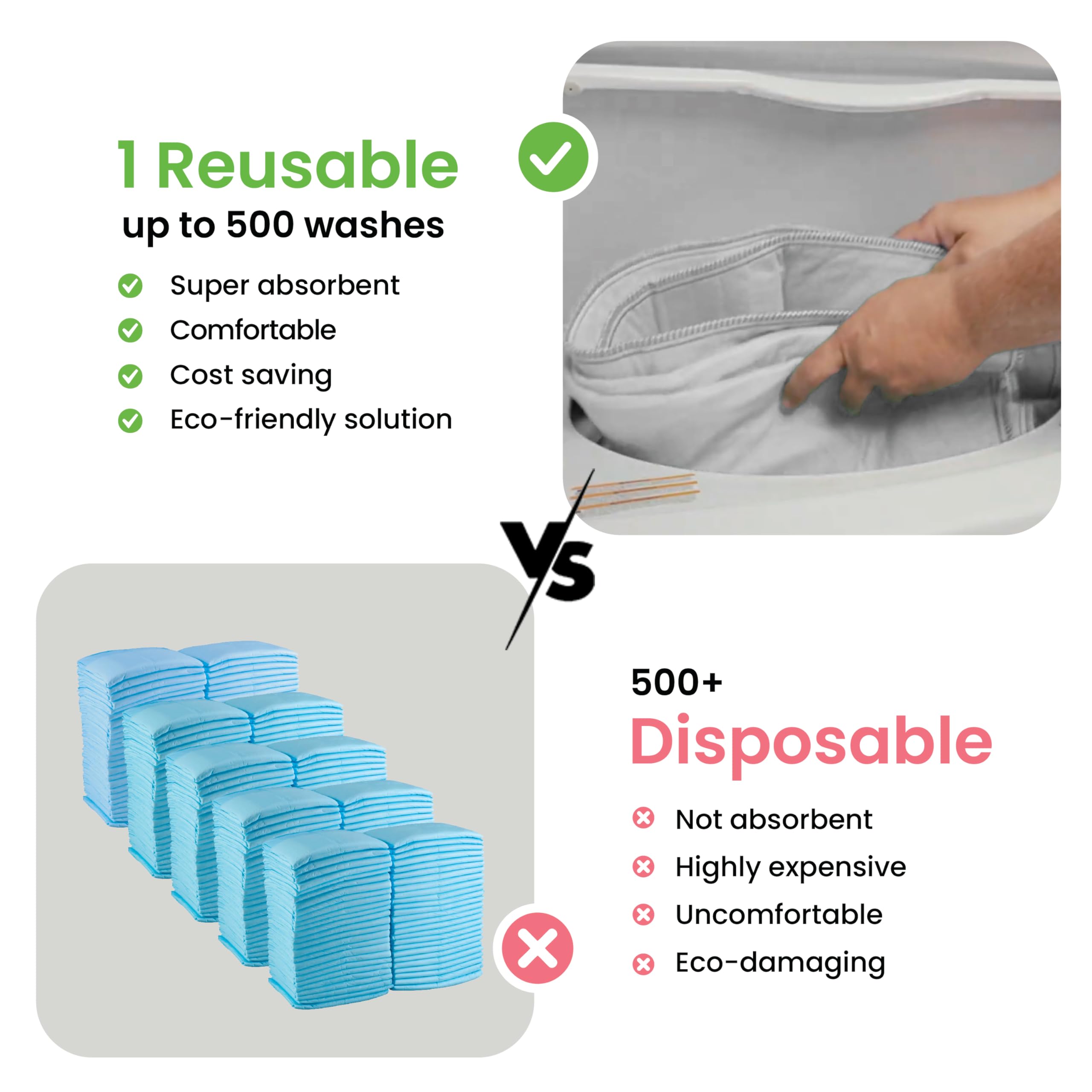 IMPROVIA underpads wash reuse cycle helps busy households manage messes