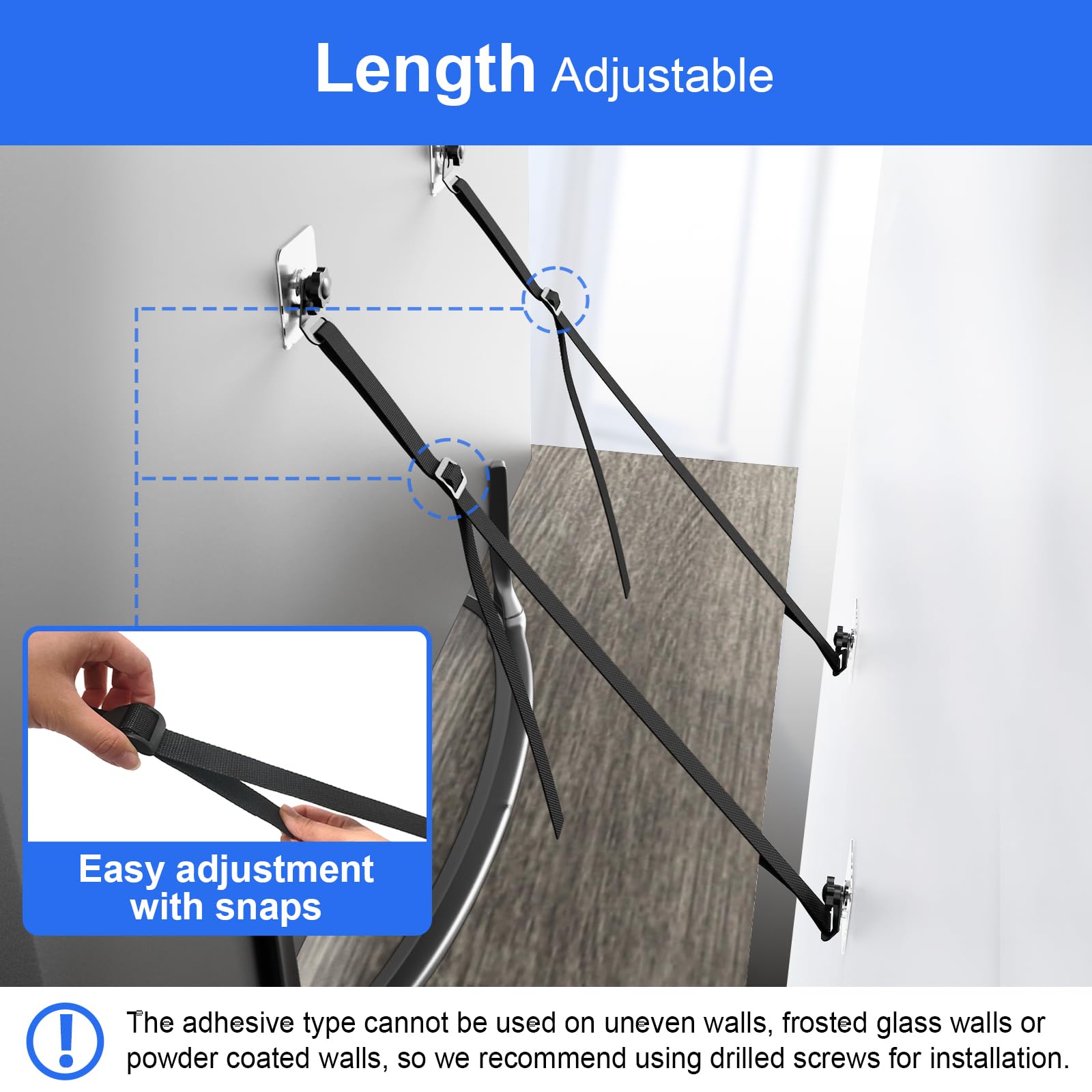 IMtKotW adhesive mount shown on back supports non-drill installation with adhesive backing.