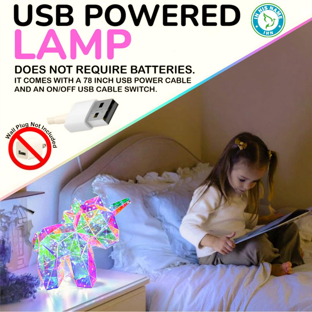 In His Name 3D LED holographic unicorn design dazzles with crystal rainbow reflections