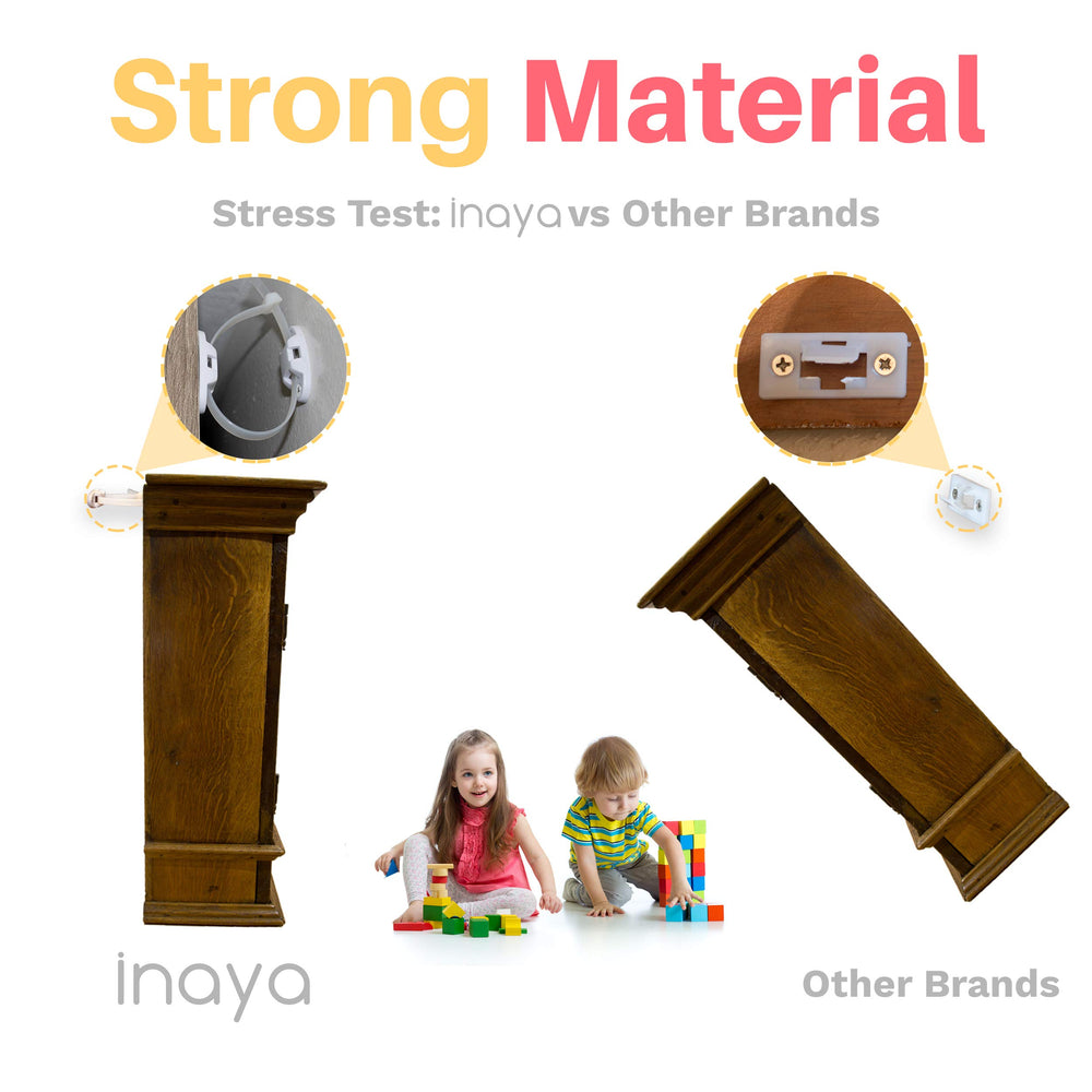 Inaya dresser and wardrobe anchors support up to 100lbs for stability.