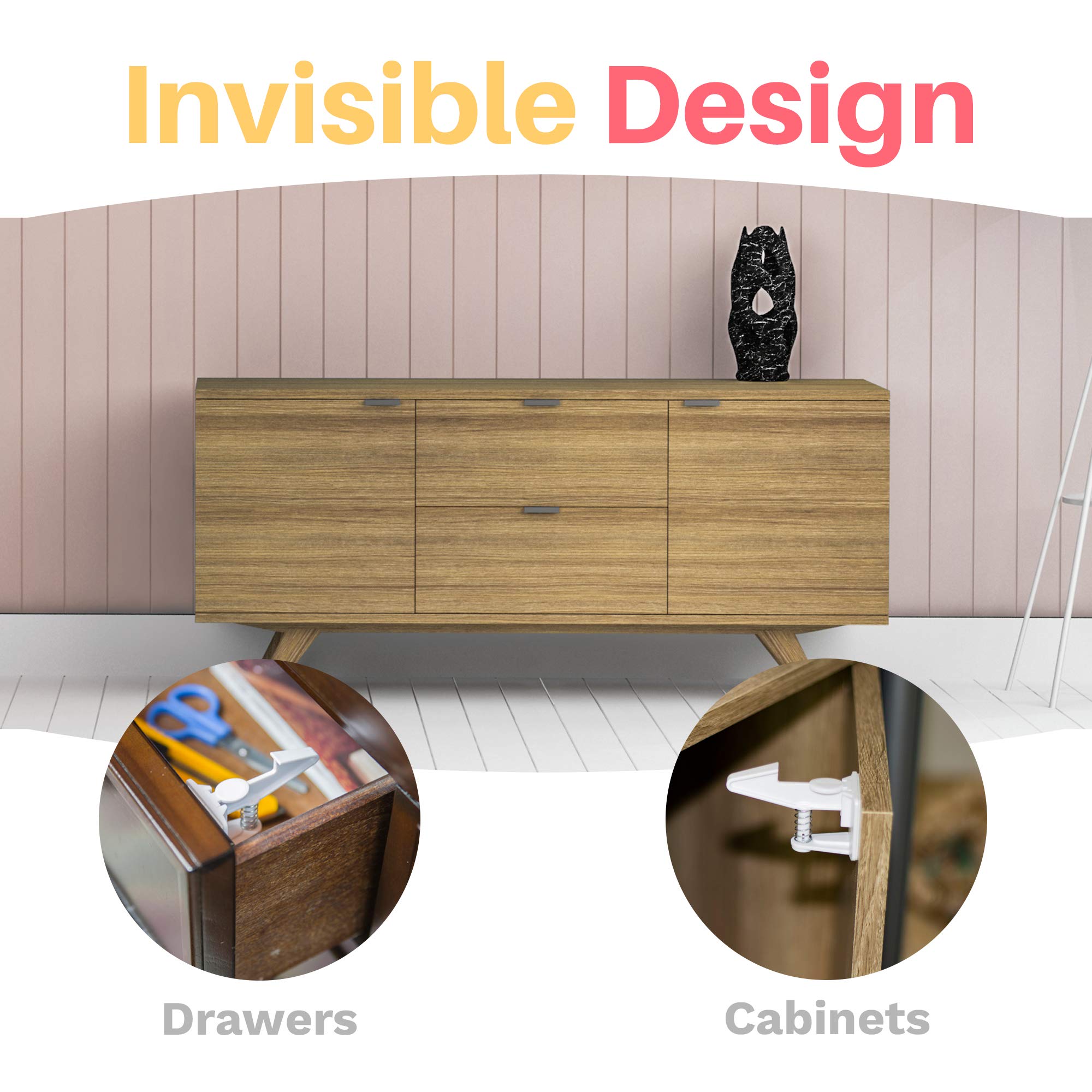 Inaya 16-pack cabinet locks with 3M adhesive demonstrates easy stick-on installation