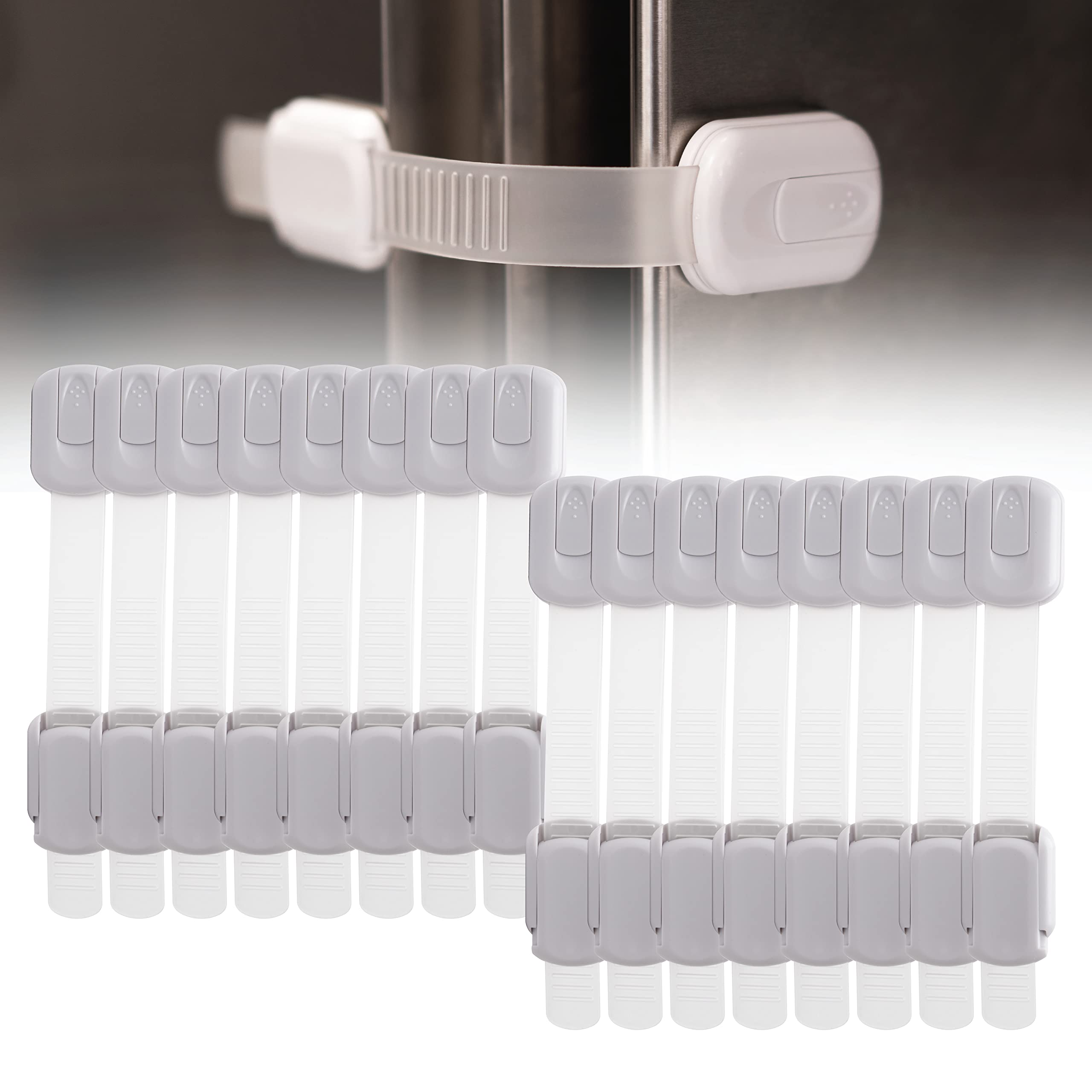 Inaya 16-pack locks applied to cabinet with adhesive installation for quick safety.
