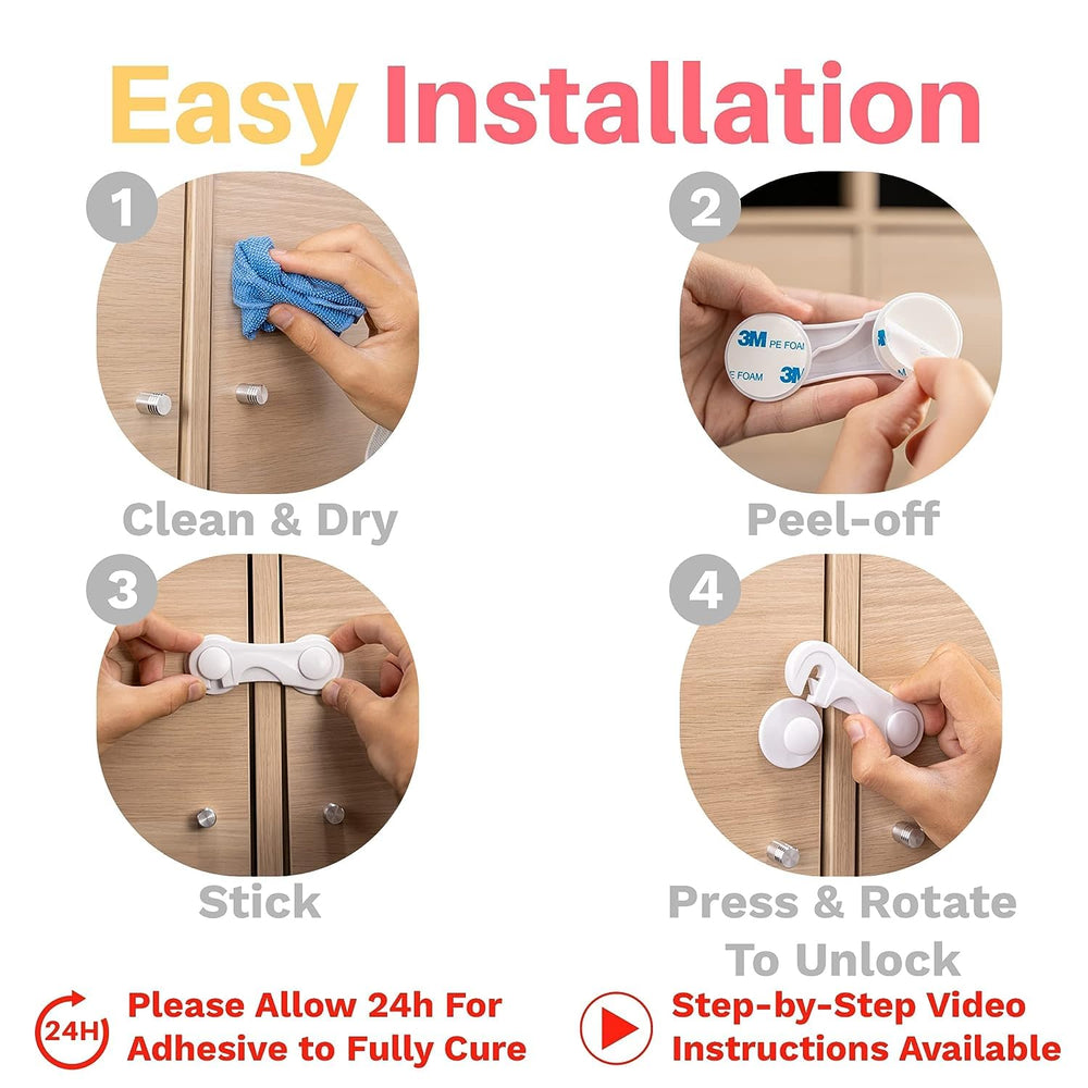 Inaya adhesive installation with 3M pads offers tool-free setup.
