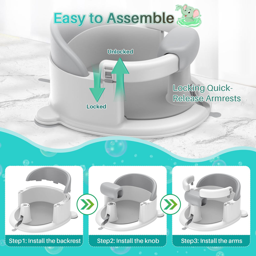 Inaya grey infant bath seat supports babies from six months onward.