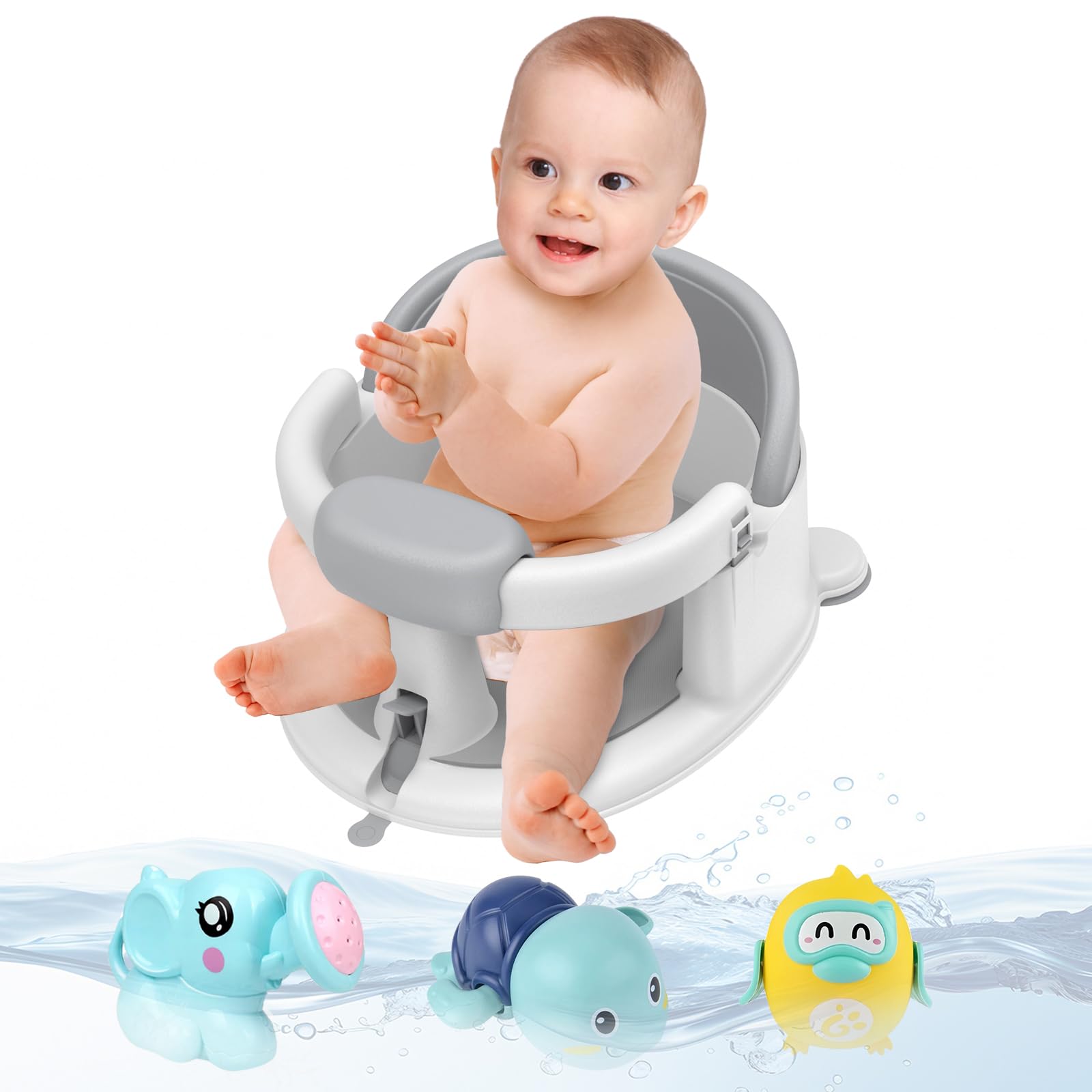 Inaya baby bath seat grey side view shows open design for easy access.