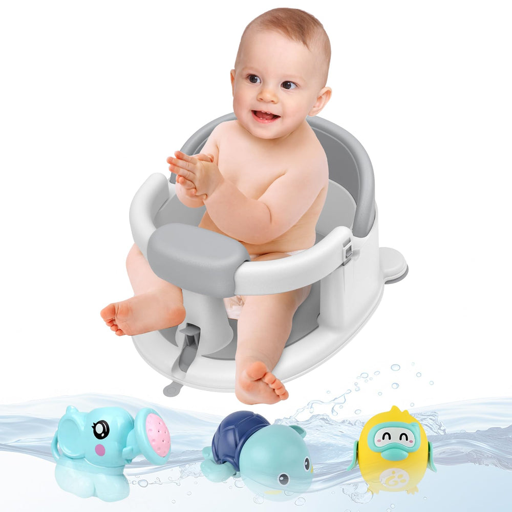 Inaya baby bath seat grey side view shows open design for easy access.