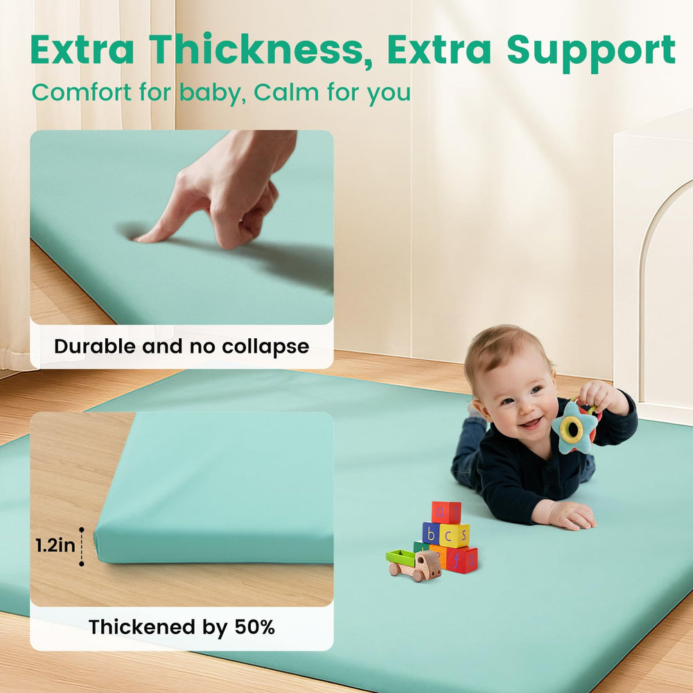 Inaya Baby Play Mat Green crawling space with baby exploring the mat