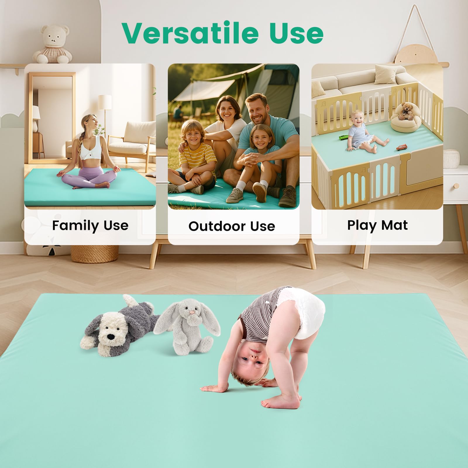 Inaya Baby Play Mat Green set up in a playpen area for safe play