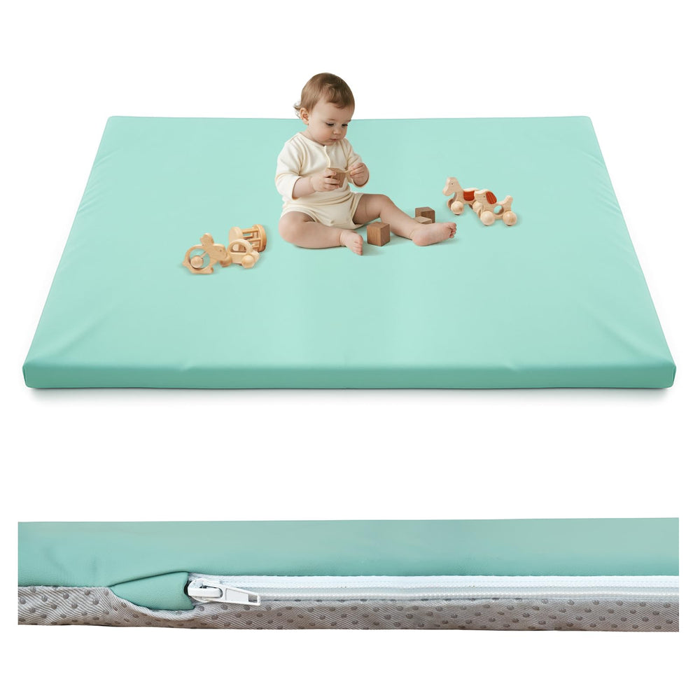 Inaya Baby Play Mat Green wide view showing spacious 50x50 space for safe play