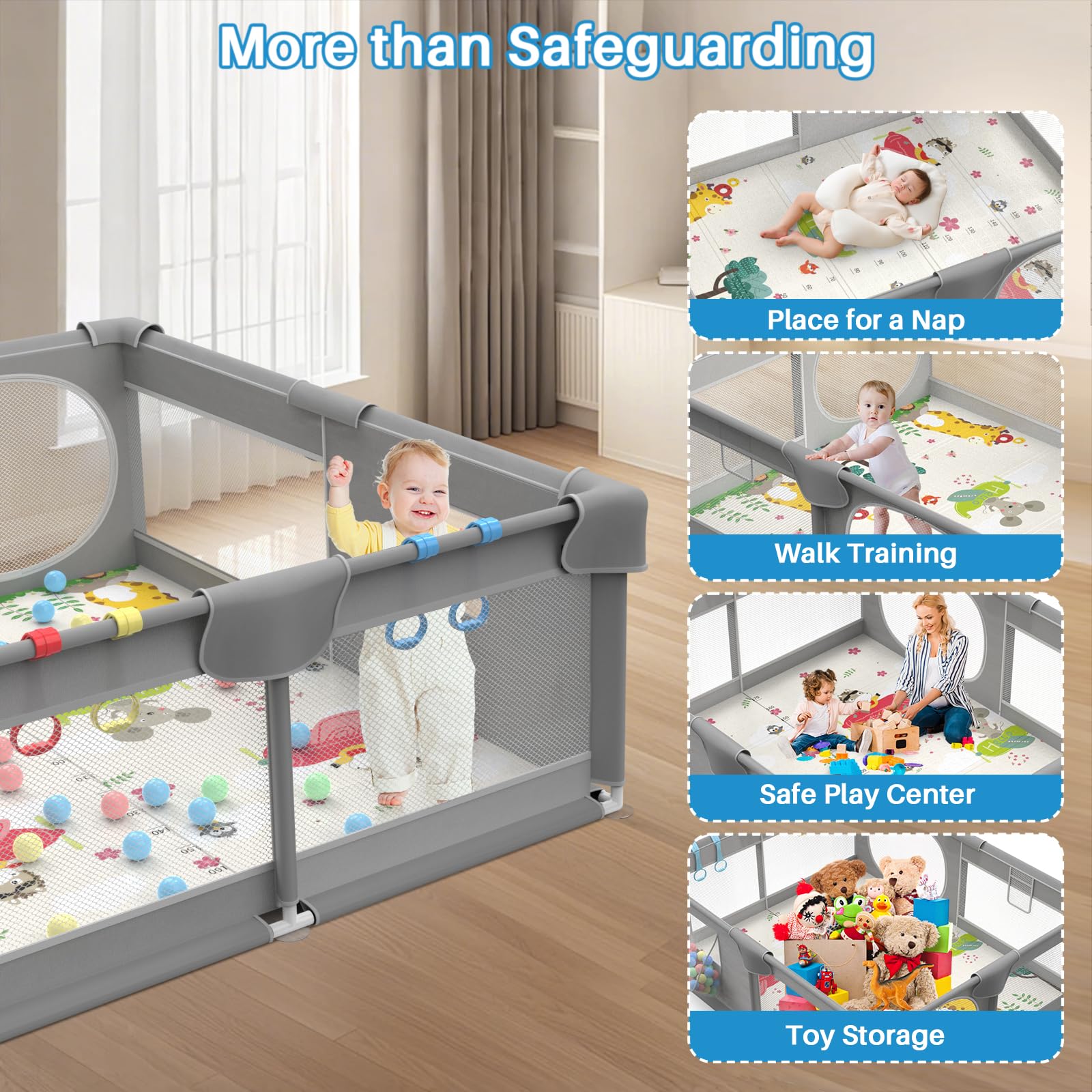 Inaya Baby Playpen anti-slip base keeps play area stable