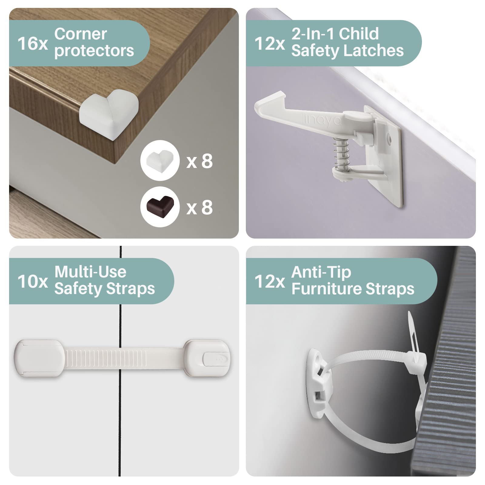 Inaya complete 50pc deluxe kit flexible-lock close-up showing adjustable safety