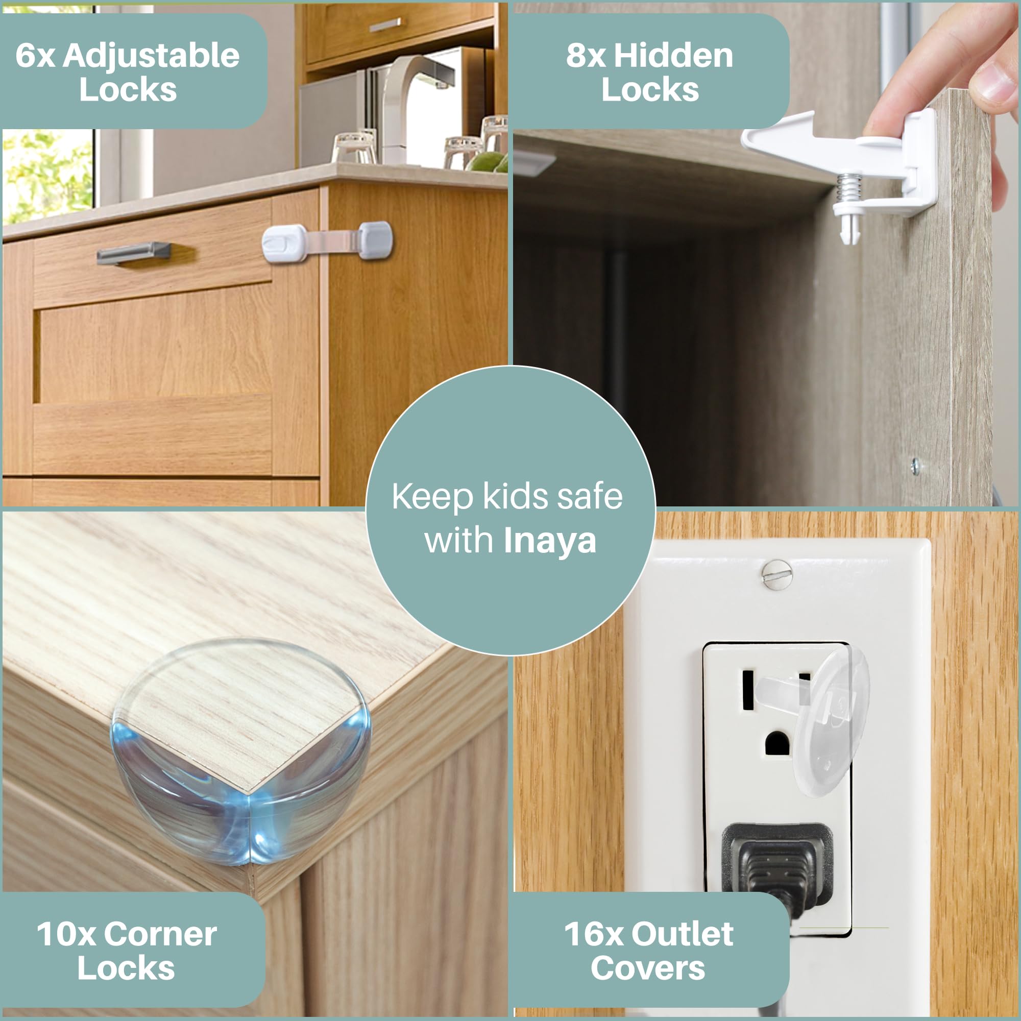 Inaya complete baby-proofing kit drawer-latches in action securing drawers