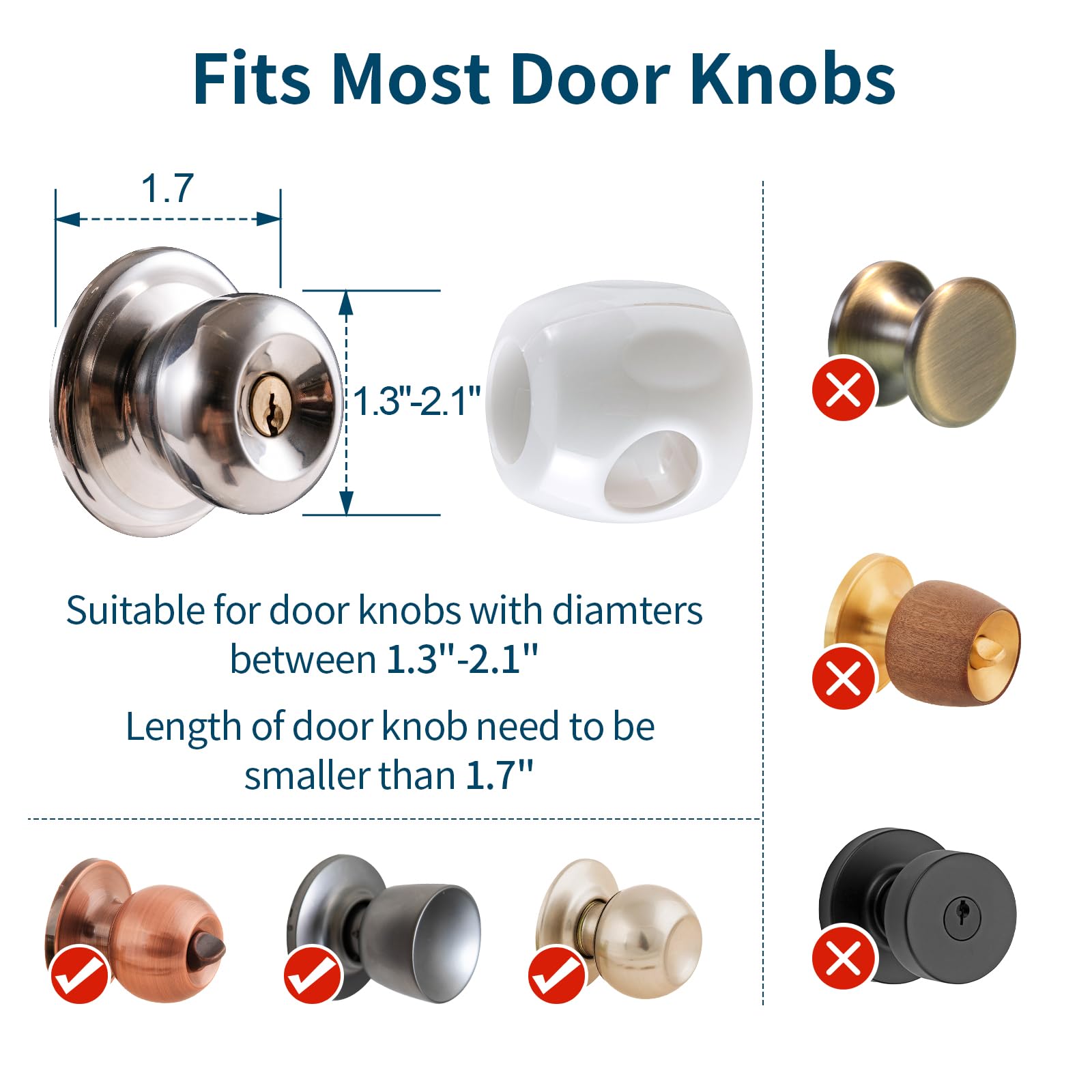 Inaya door knob safety cover installed on a round knob for child safety.