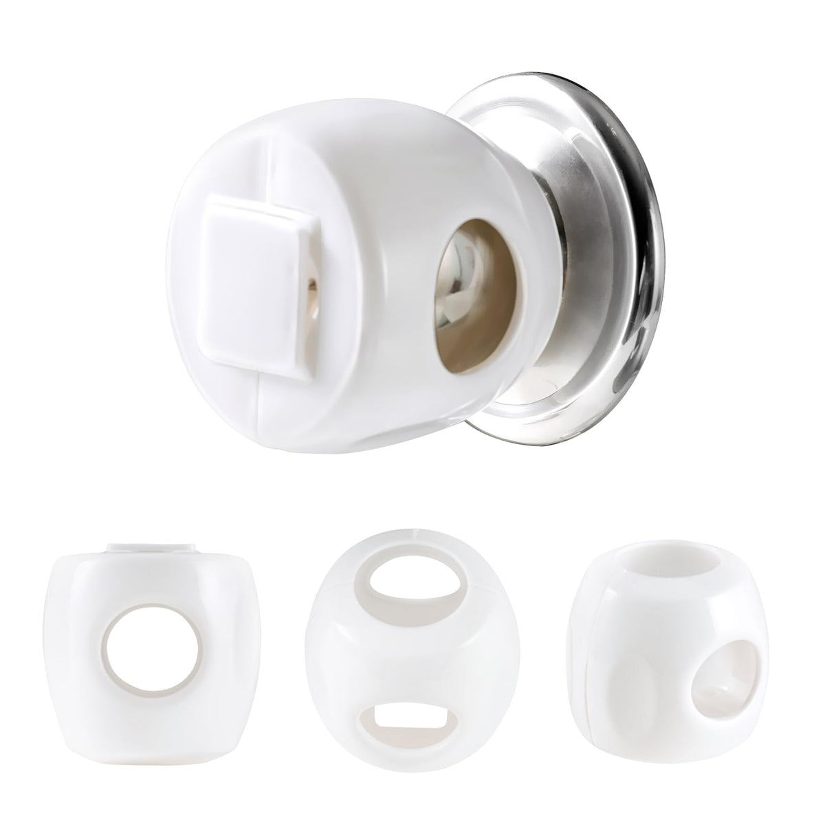 Inaya door knob safety cover pack of 4 on shelf, neutral white for babyproofing.