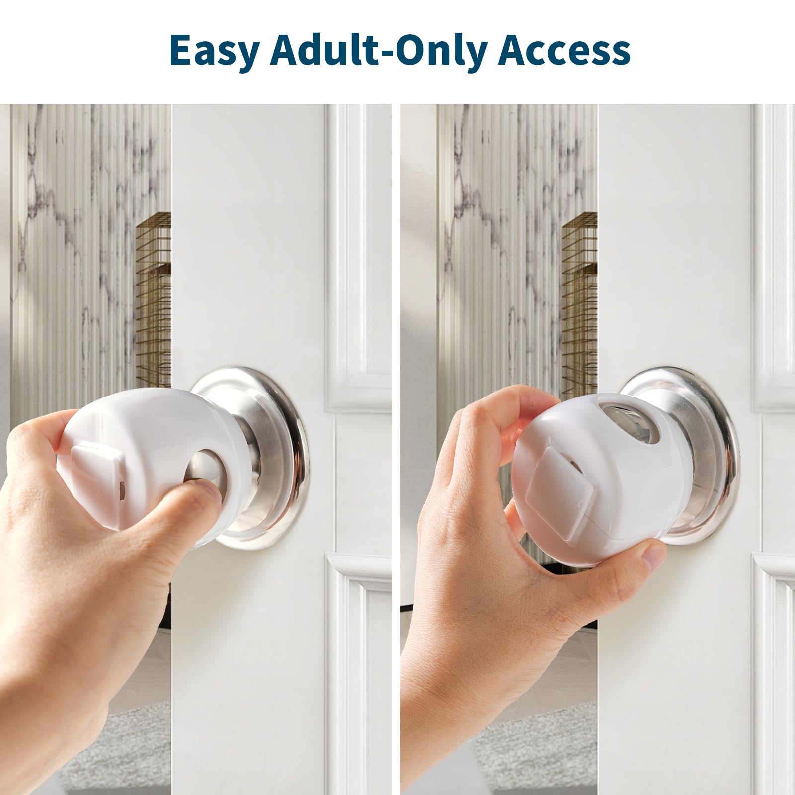 Inaya door knob safety cover helps toddler-proof bedrooms and bathrooms.