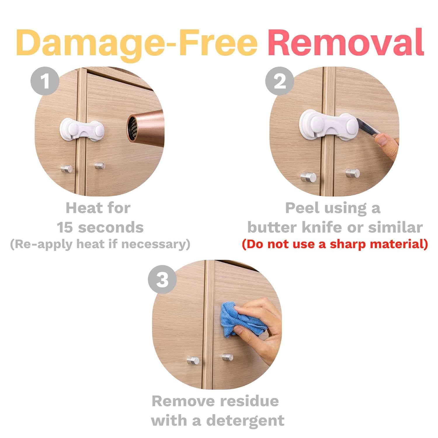 Inaya removal is damage-free when heated with a hairdryer.
