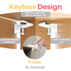Inaya universal-fit cabinet locks work on wood, metal, and glass surfaces.