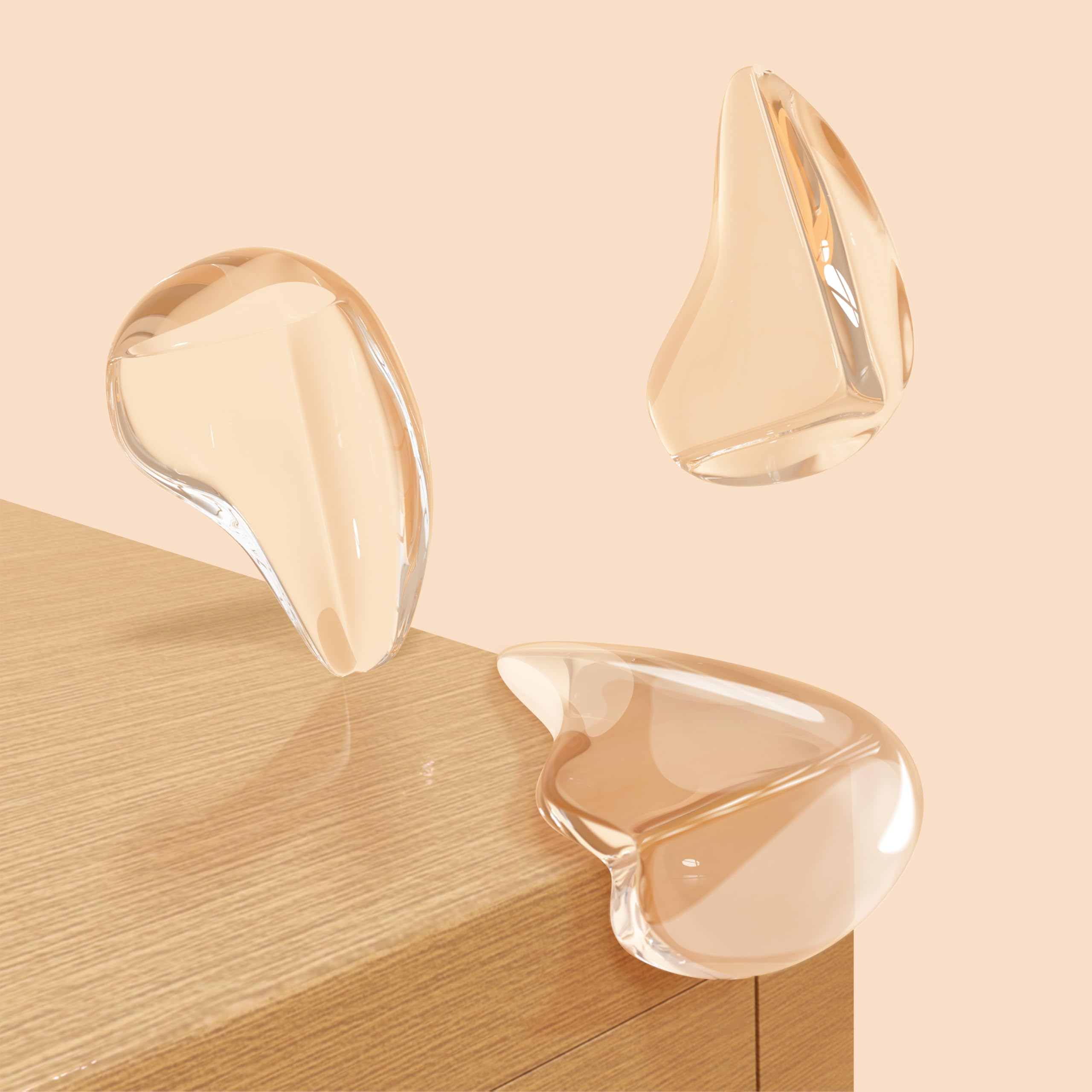 Incenseat transparent corner protectors installed on a table edge cushion playtime bumps