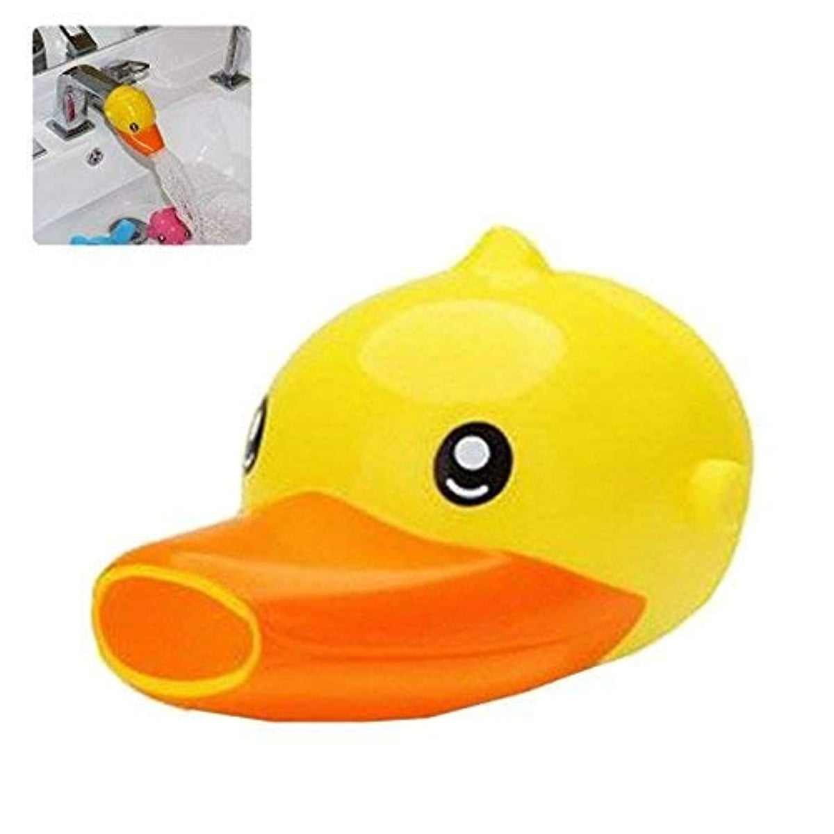 Inchant kids faucet extender duck-style front view promotes easy toddler handwashing.