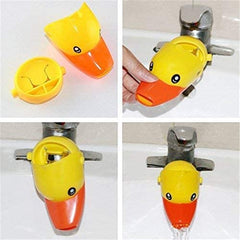 Inchant faucet extender side view demonstrates broad faucet compatibility.