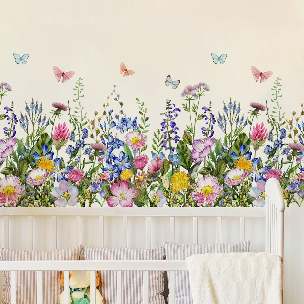 Incholl flower wall decal collection with butterflies brightens spaces and offers easy customization.
