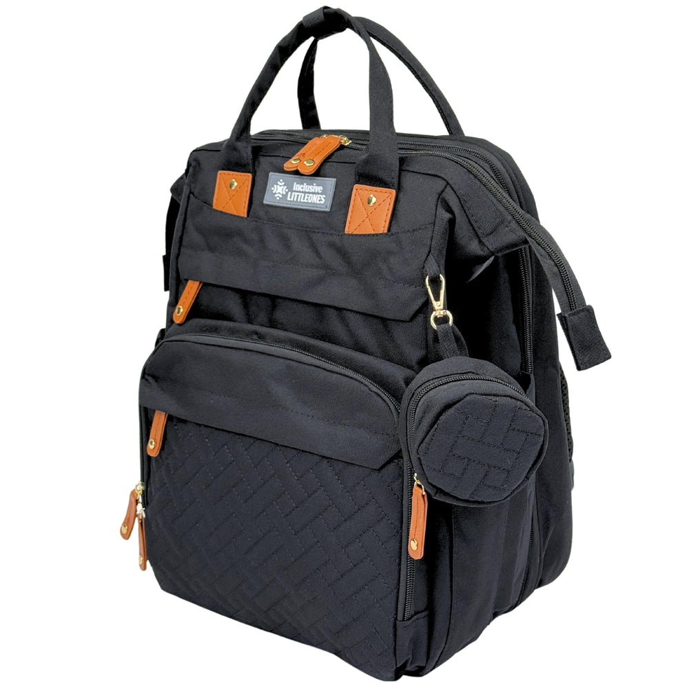 Inclusive LittleOnes pacifier case and wipes bag organize essentials at a glance.