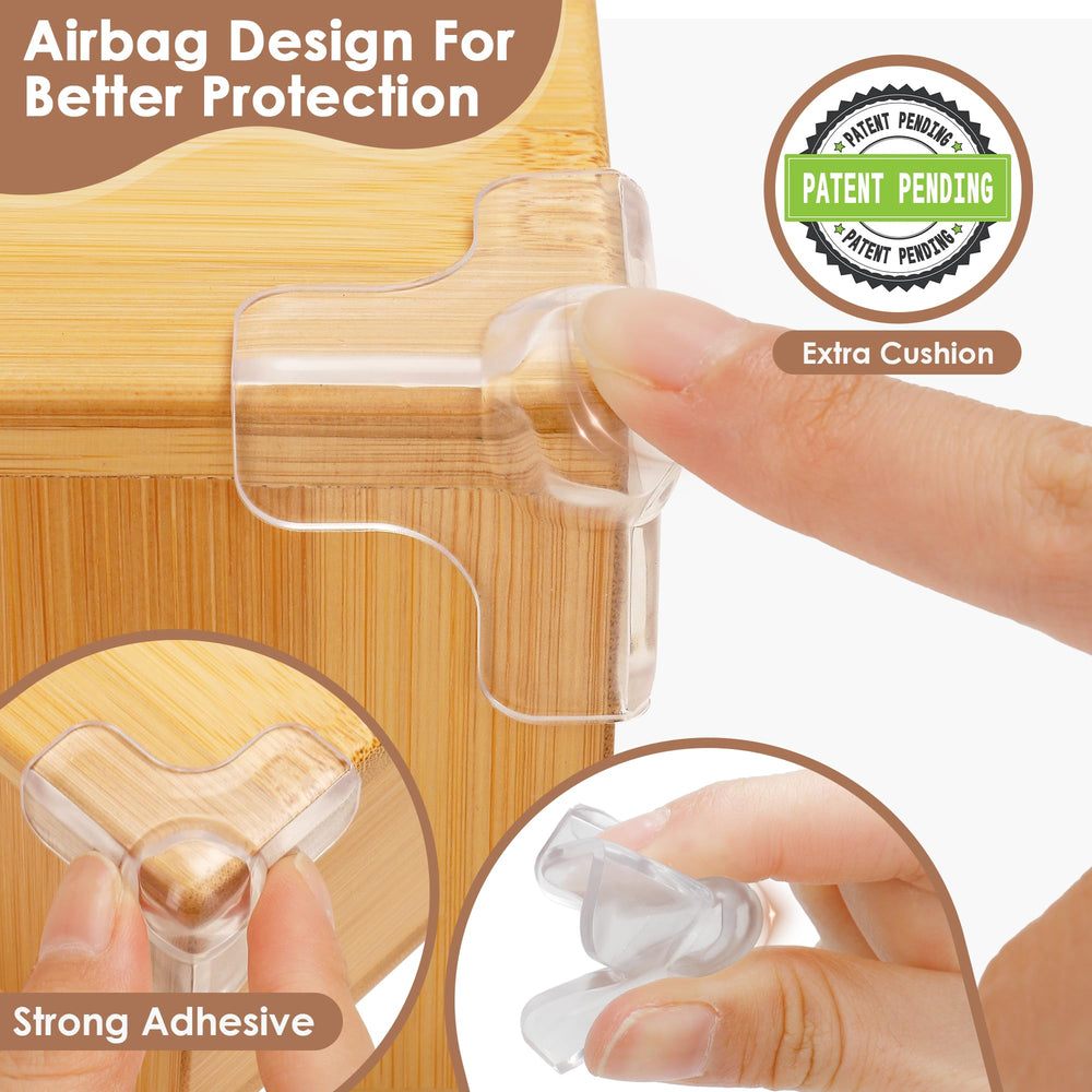INDEMO transparent corner protectors stay nearly invisible on wood, metal, or glass furniture.
