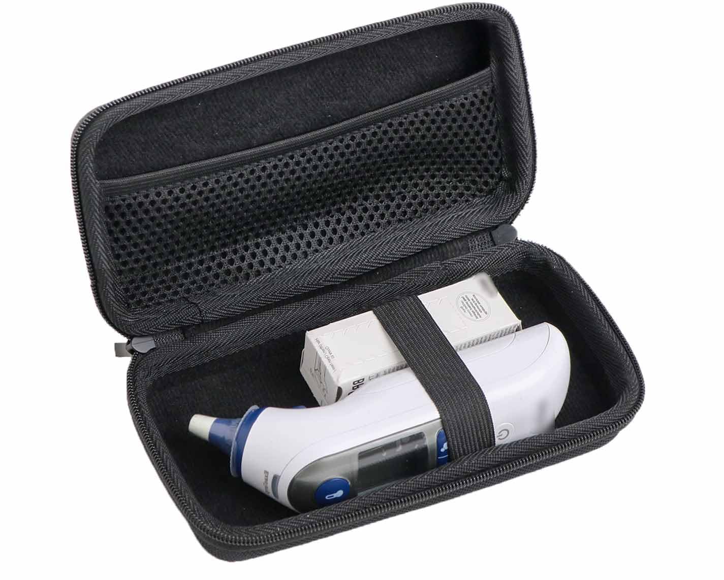 inDomit hard case outer shell protects thermometers during travel.