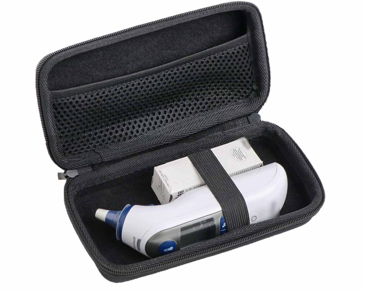 inDomit hard case outer shell protects thermometers during travel.