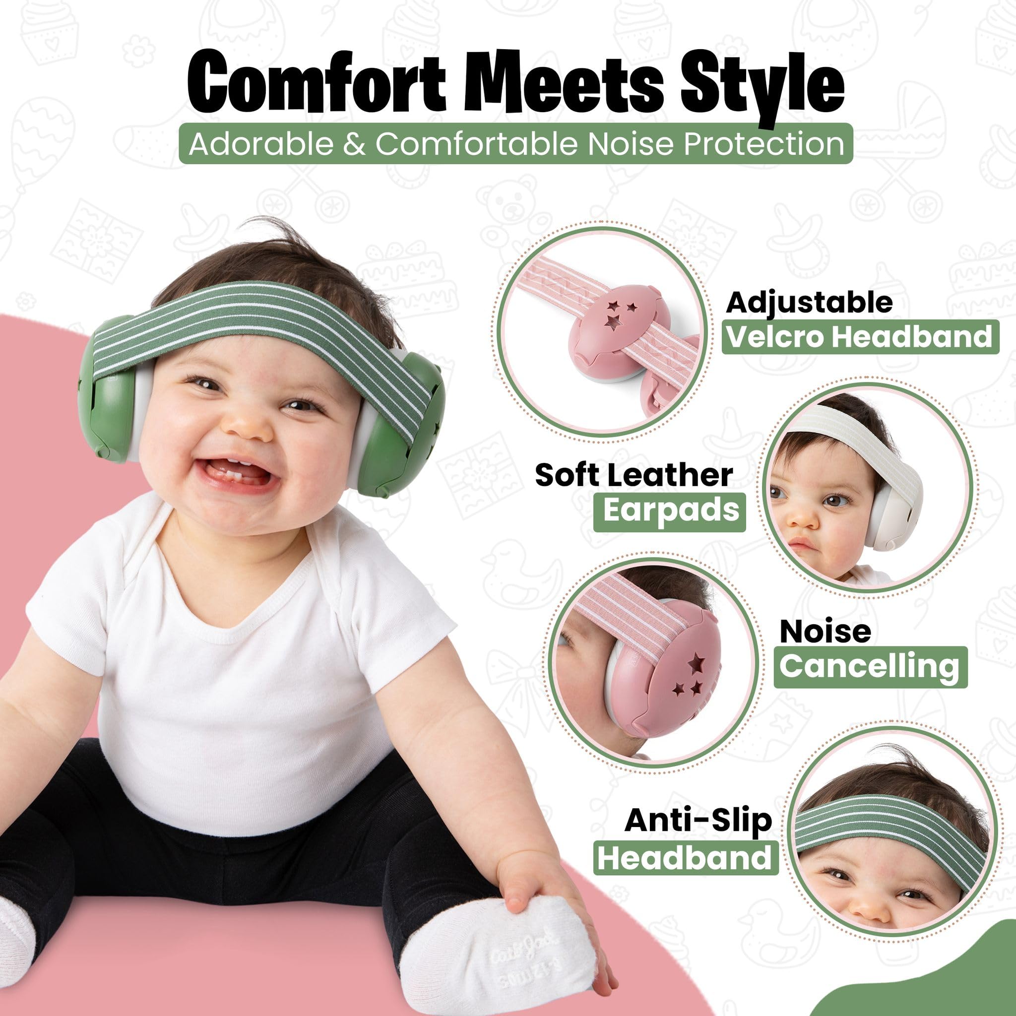 INDOORSY baby ear muffs with adjustable fit for growing infants' comfort