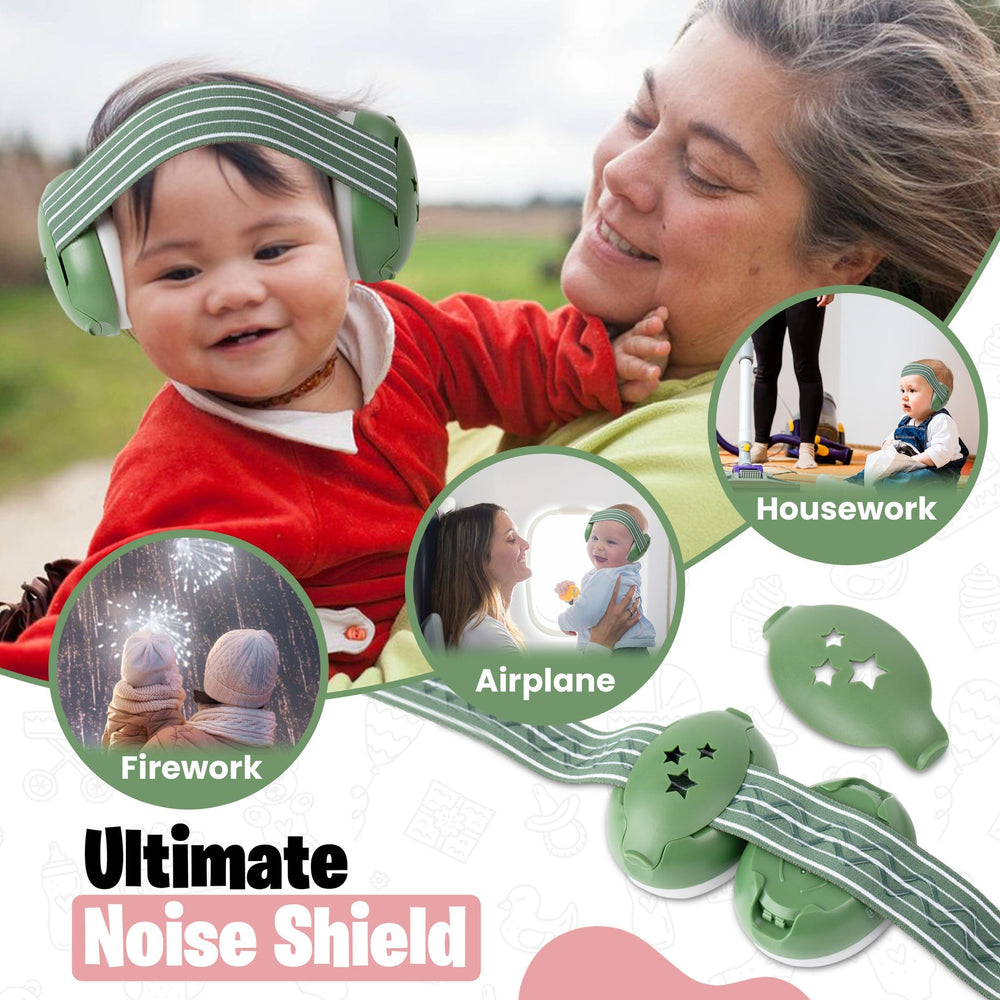 INDOORSY baby ear muffs on a baby during travel or outings