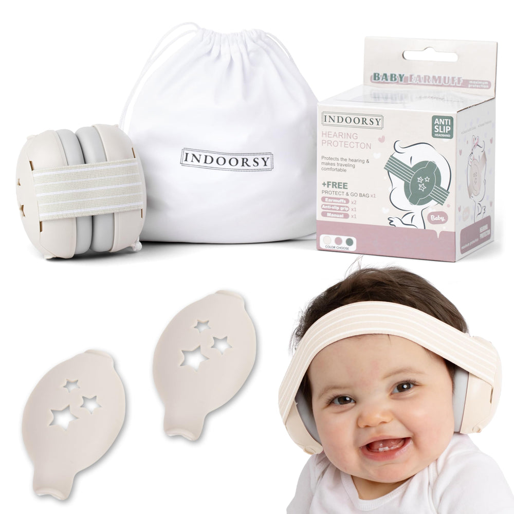 INDOORSY baby ear muffs with soft padding provide gentle ear protection for infants
