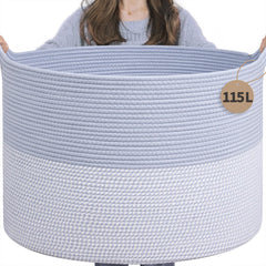 INDRESSME 115L blue blanket basket offers spacious storage for blankets and toys.