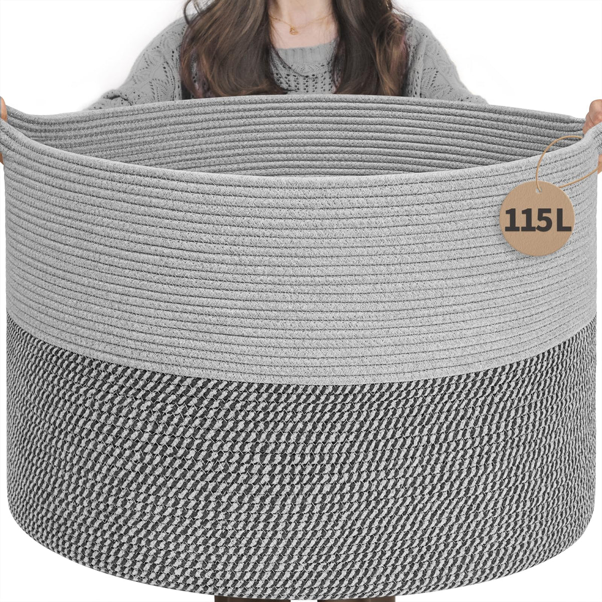 INDRESSME 115L blanket basket front view shows spacious storage for bedding.